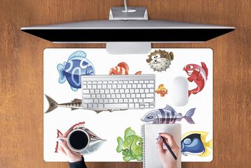 MuchoWow Gaming Mauspad Eine Illustration von zehn animierten Fischen (1-St), Büro für Tastatur und Maus, Mousepad Gaming, 90x60 cm, XXL, Großes