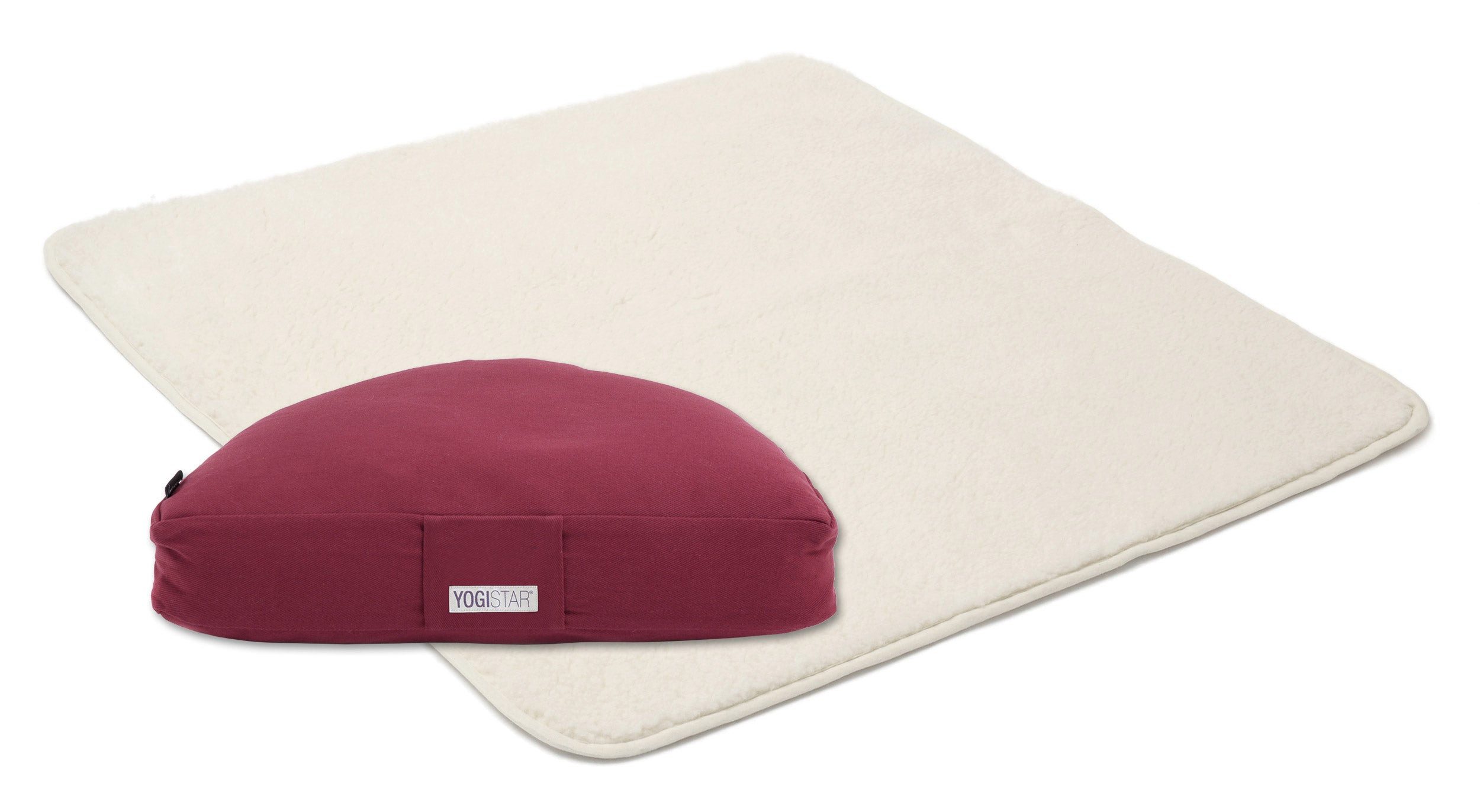 Yogistar Meditationskissen Yoga-Set Calm Edition - Meditation natur 75 x 75 cm, Yoga-Set: Schurwoll-Futon 75x75 cm umsäumt & Halbmond-Kissen
