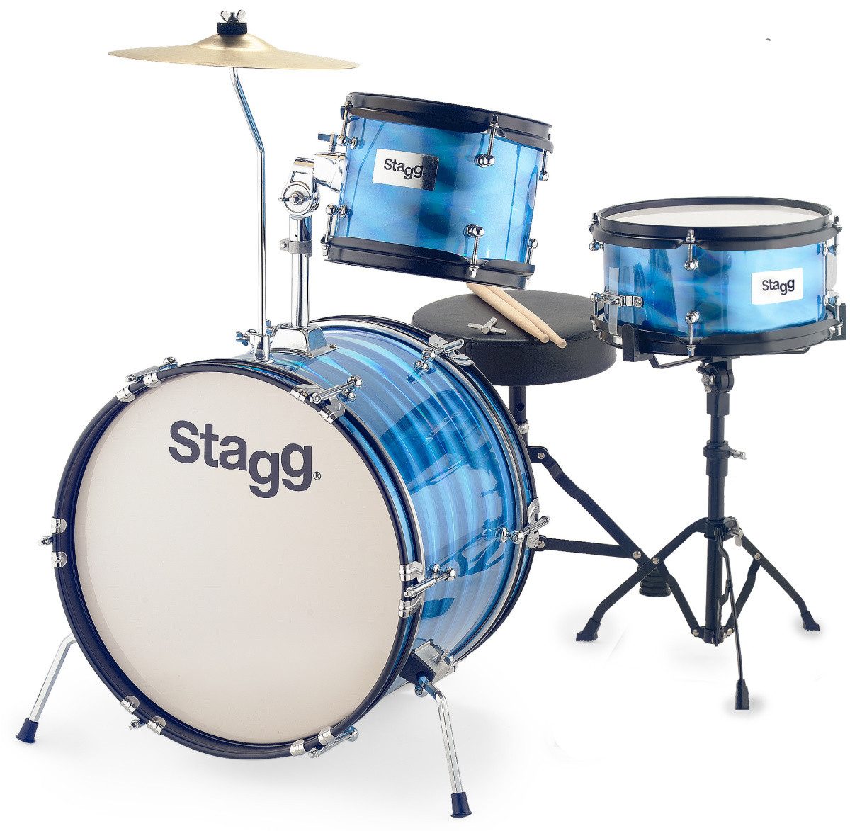 Stagg Schlagzeug 3-teiliges Junior Drumset mit Hardware, 8" / 10" / 16", Blau