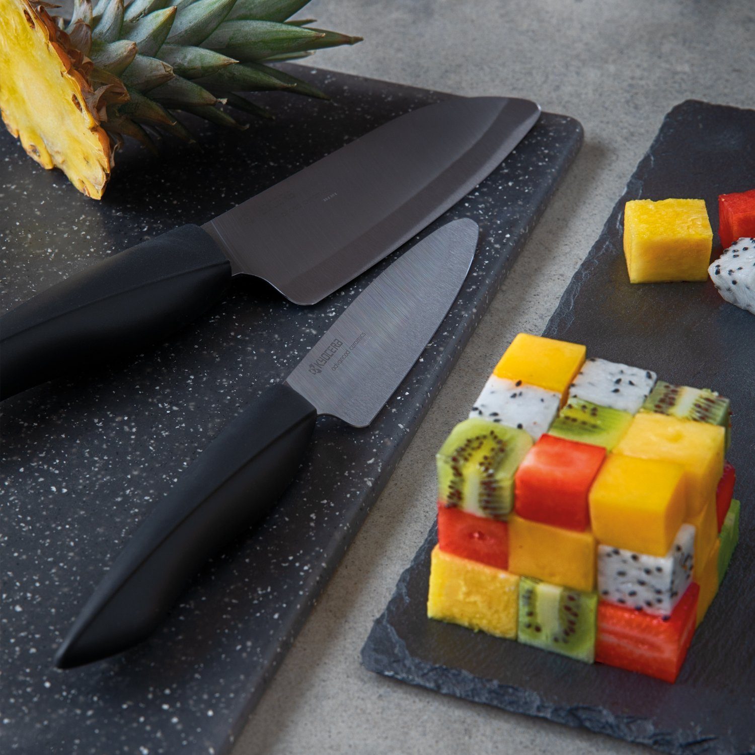 KYOCERA Messer-Set SHIN (Set, 2-tlg), Gemüse-/Santokumessser, extrem scharfe Klinge, Zirkoniakeramik