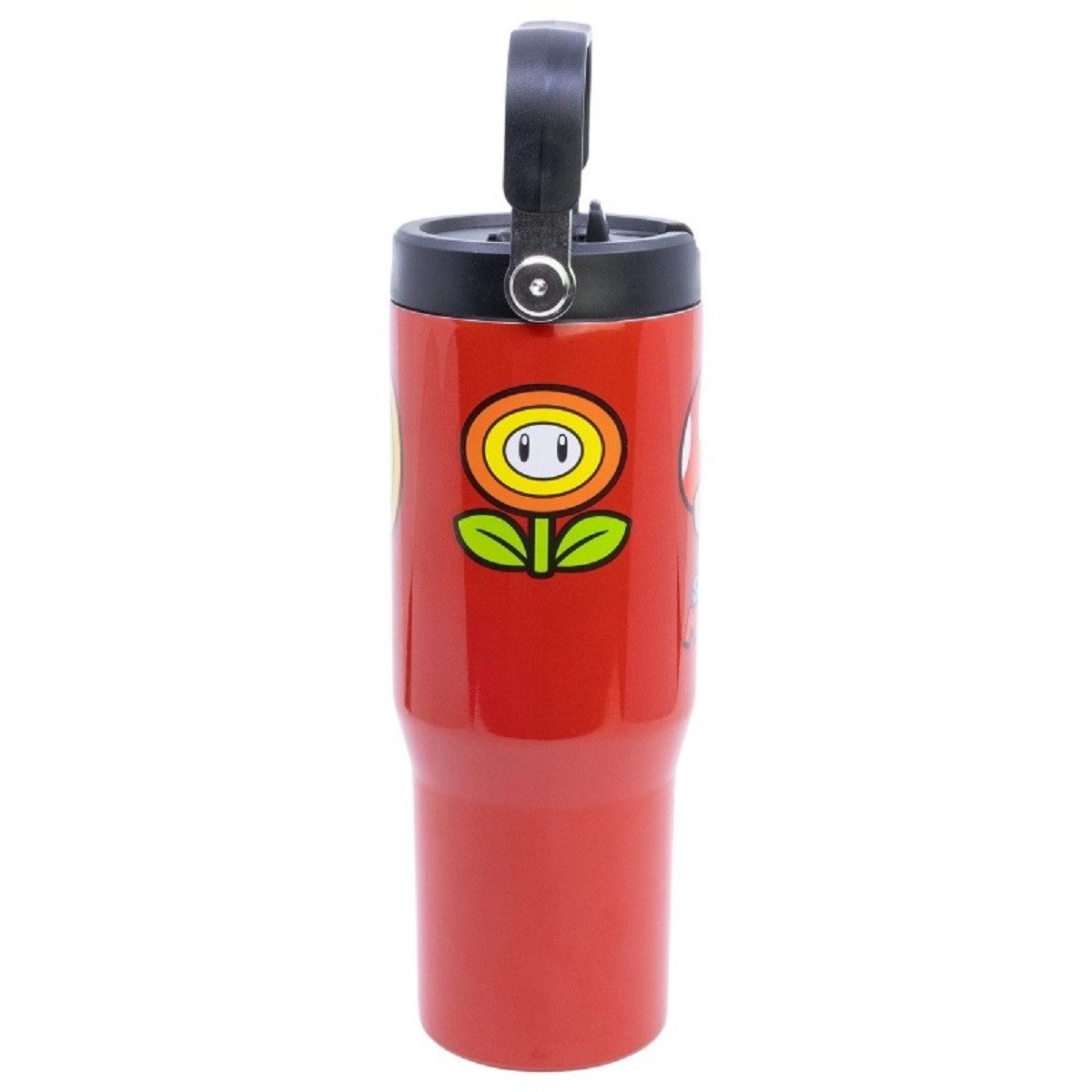 Super Mario Trinkflasche Edelstahl Thermobecher 860 ml mit Griff und Klappdeckel