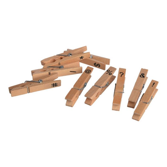 Depot Dekoobjekt Klammern-Set Symbols (Packung 9 Klammern mit unterschiedlichen aufgedruckten Symbolen) aus Pinienholz L 5 Zentimeter