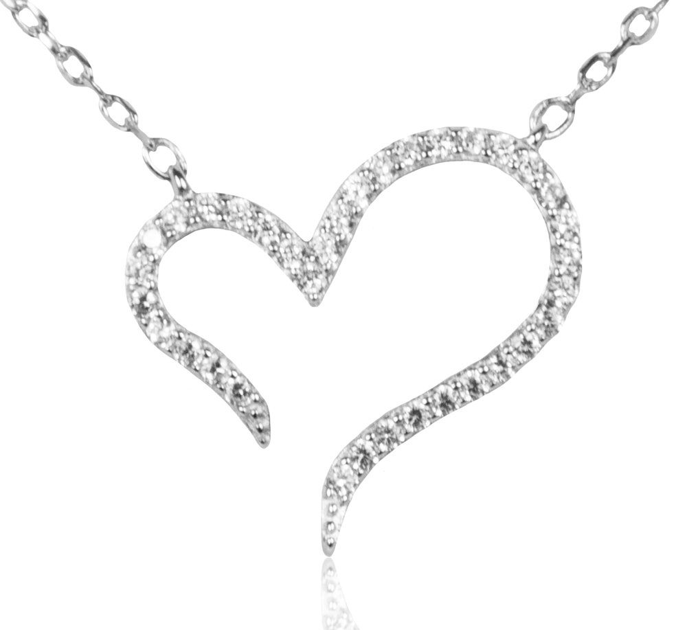 LUISIA® Kette mit Anhänger Filigrane Halskette mit geschwungenem Herz - 925 Silber mit Zirkonia (inkl. Schmuckbox)