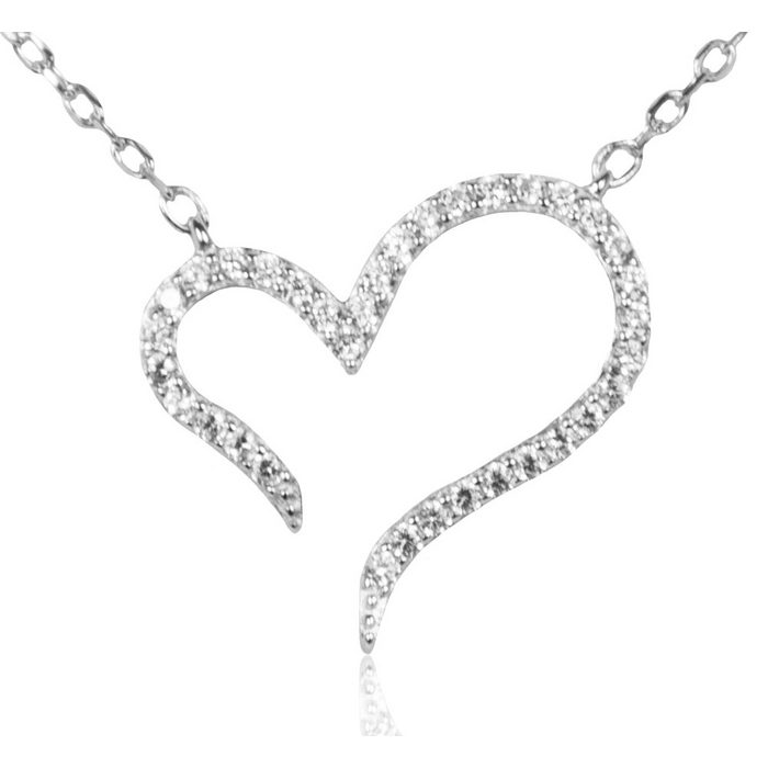 LUISIA® Kette mit Anhänger Filigrane Damen Halskette mit geschwungenem Herz - 925 Silber Schmuck mit Zirkonia (inkl. Schmuckbox)