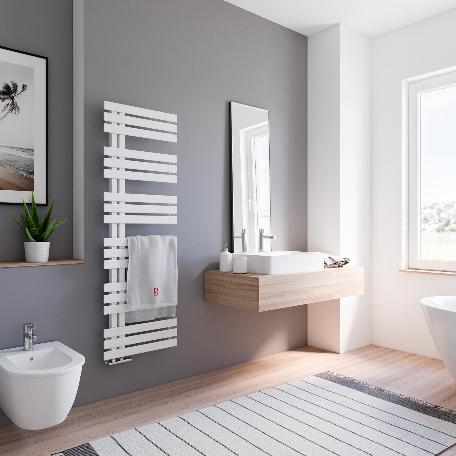 Schulte Badheizkörper Emma Design-Heizkörper, 150x50 cm, Anschluss unten, Weiß, 602 Watt, Handtuchwärmer