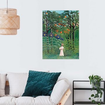 Posterlounge Wandfolie Henri Rousseau, Frau auf einem Spaziergang durch einen exotischen Wald, Wohnzimmer Orientalisches Flair Malerei