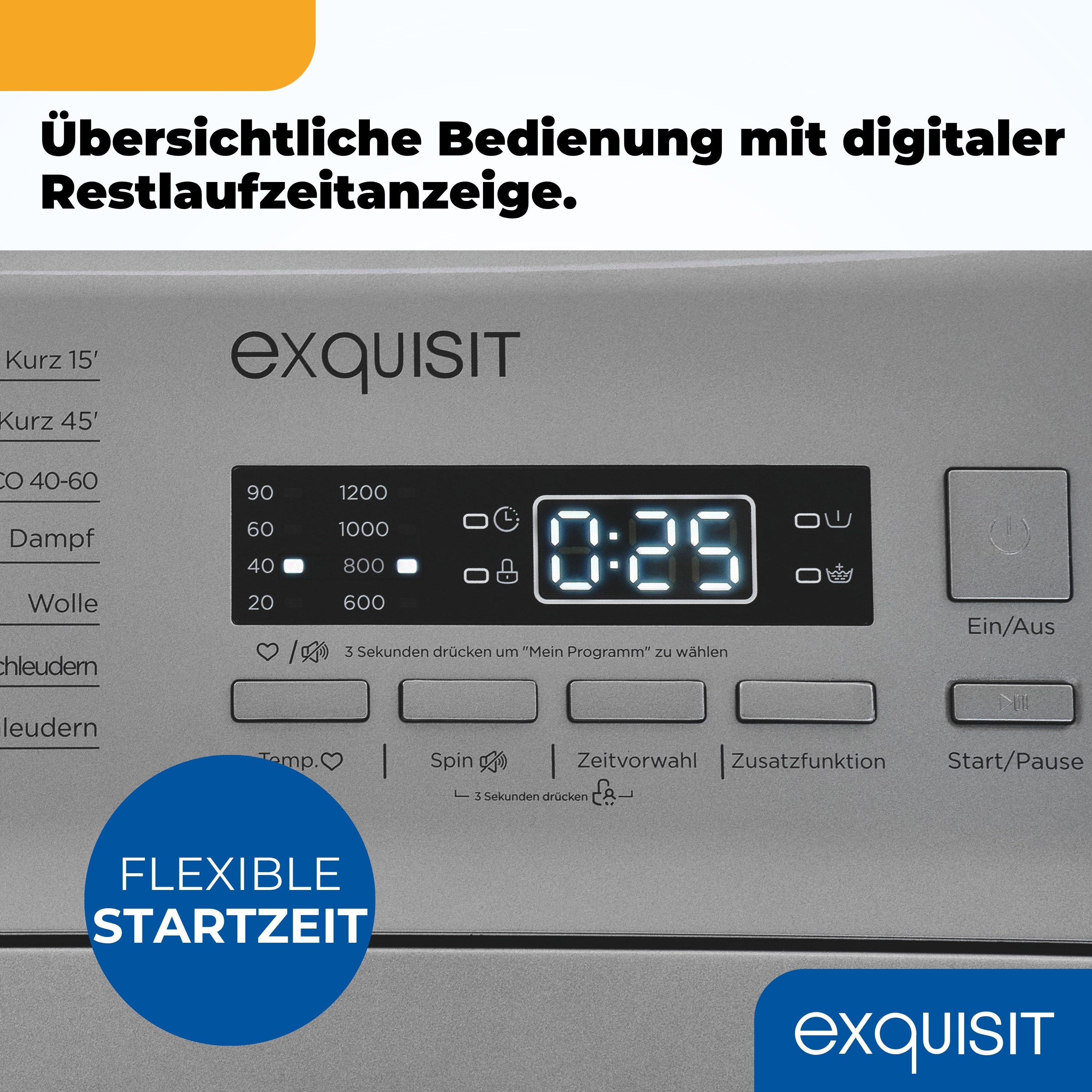 exquisit Waschmaschine LTO1207-030A silber-dunkel, 7,5 kg, 1200 U/min, Rückenschonend: bequem von oben zu beladen mit softer Türöffnung – Bild 5 von 5