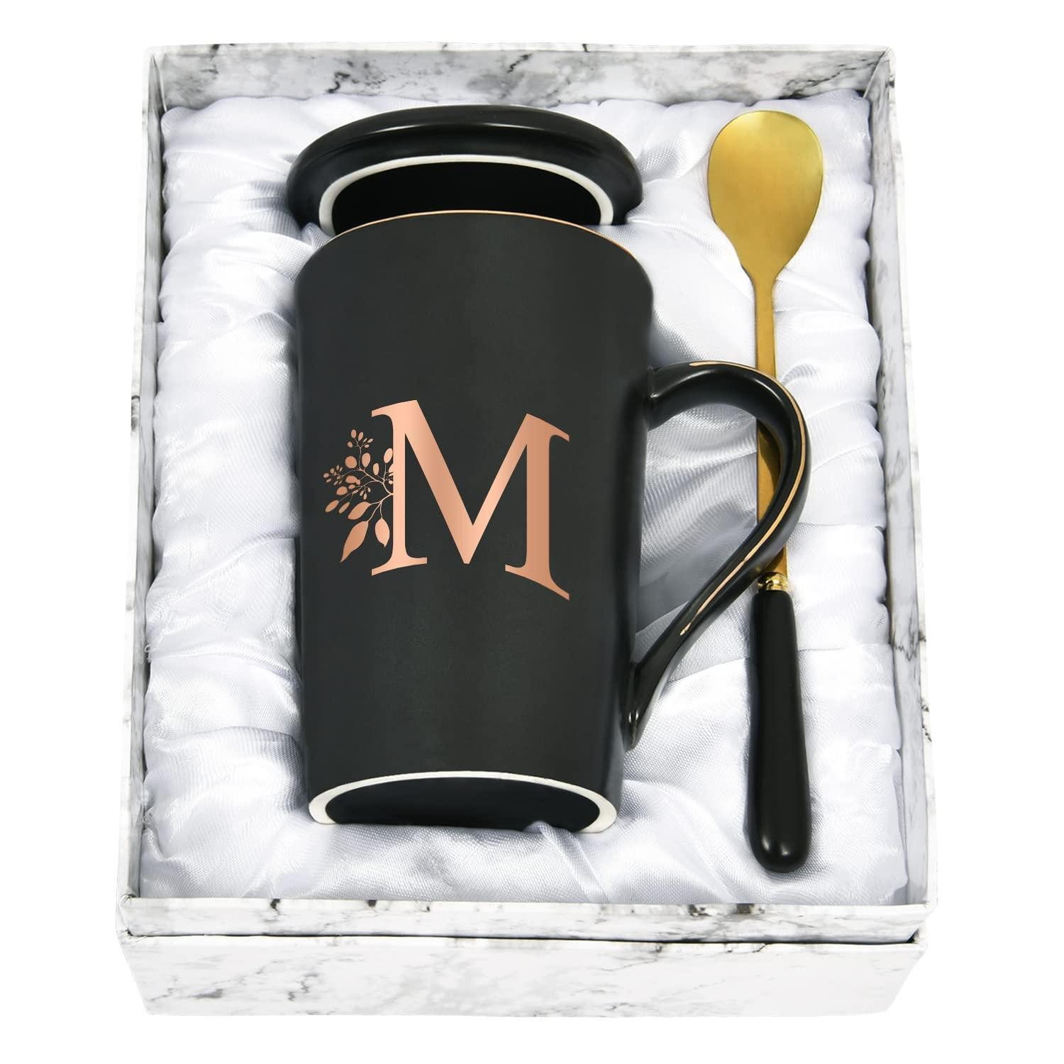 LuxusKollektion Tasse Tasse mit Initialen, Blumen, 400ml Schwarz, Keramik