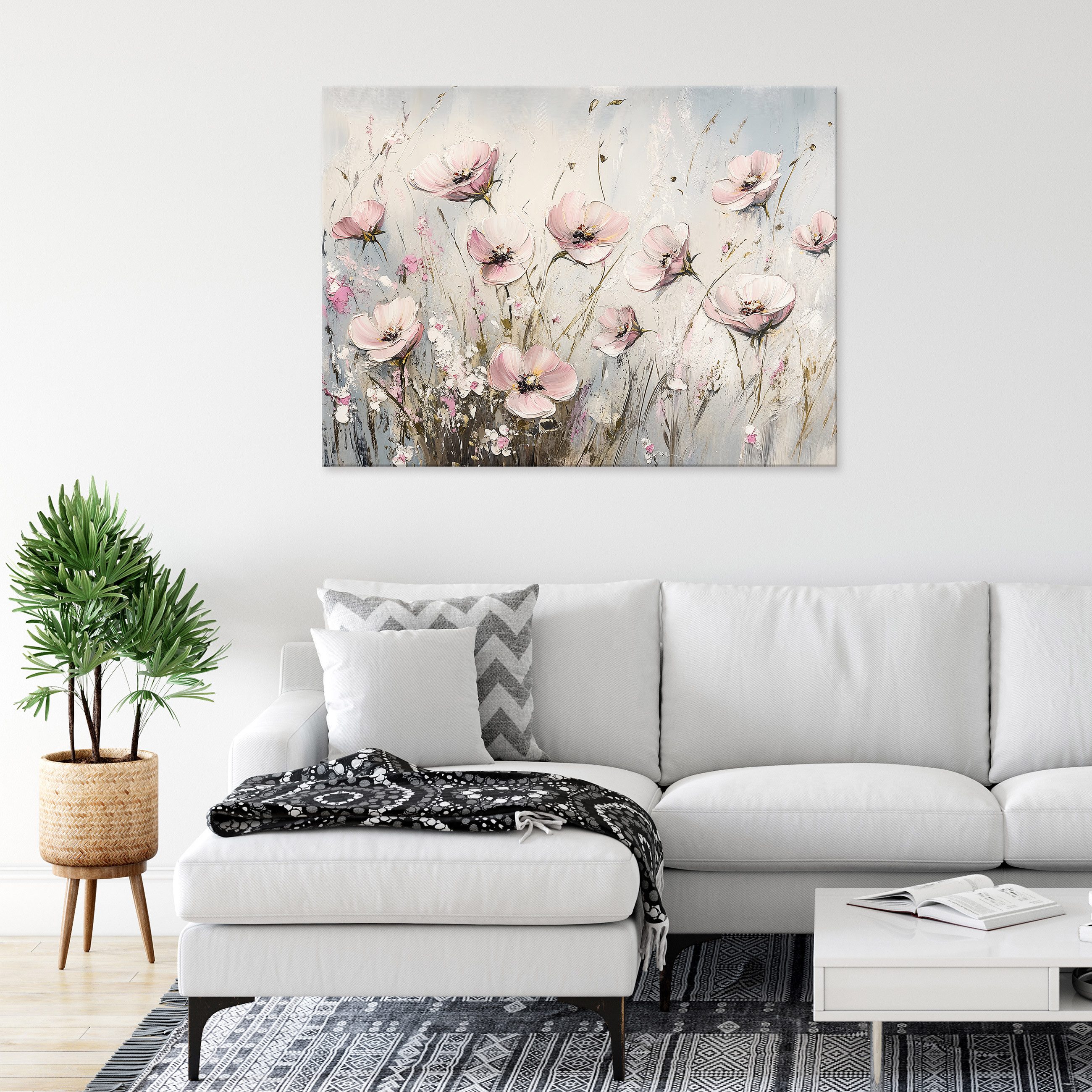 Wallarena Leinwandbild Blumen Wiese Pastell Beige Wandbilder XXL Wand Deko günstig online kaufen