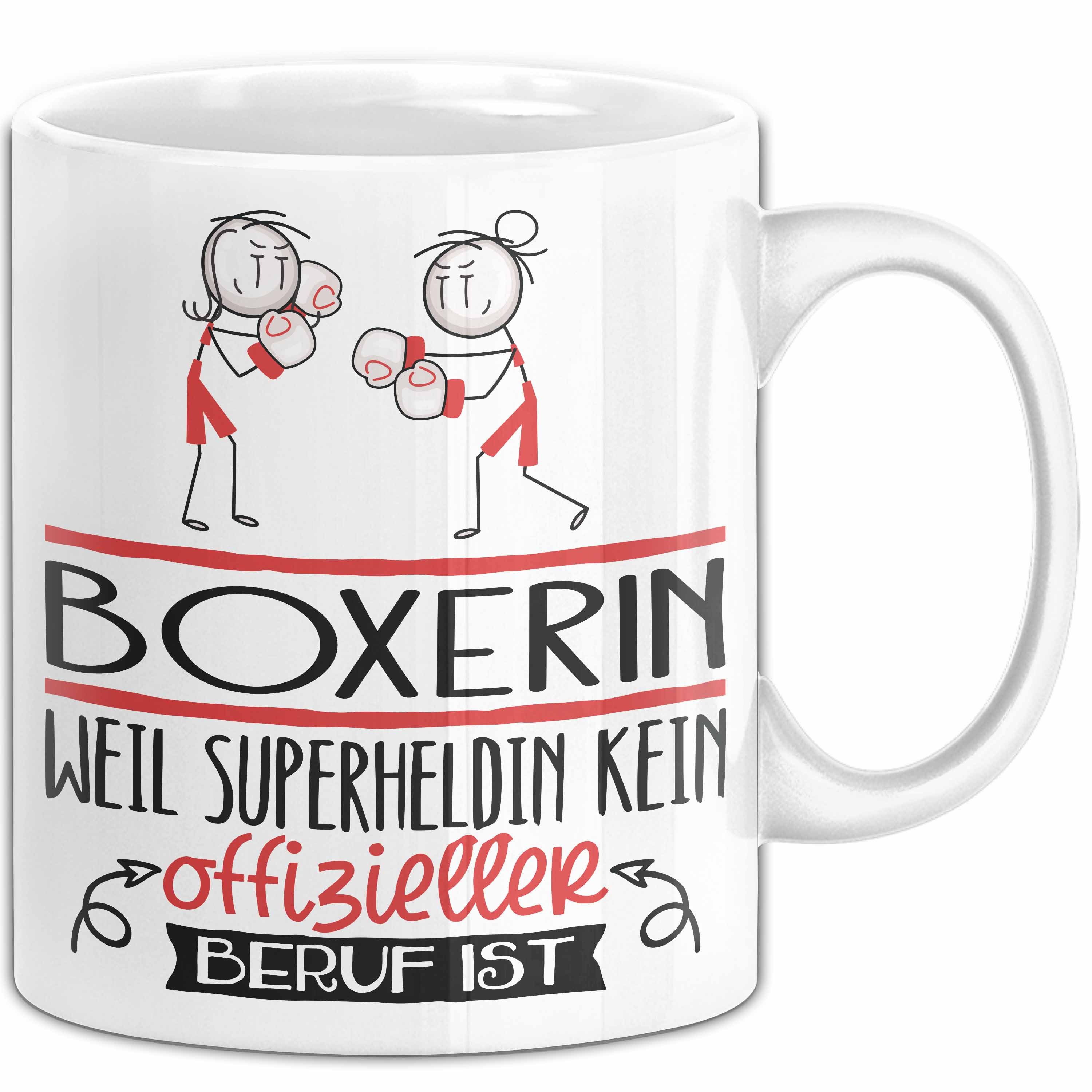 Trendation Tasse Boxerin Geschenk Tasse Lustiger Spruch Boxerin Weil Superheldin Kein
