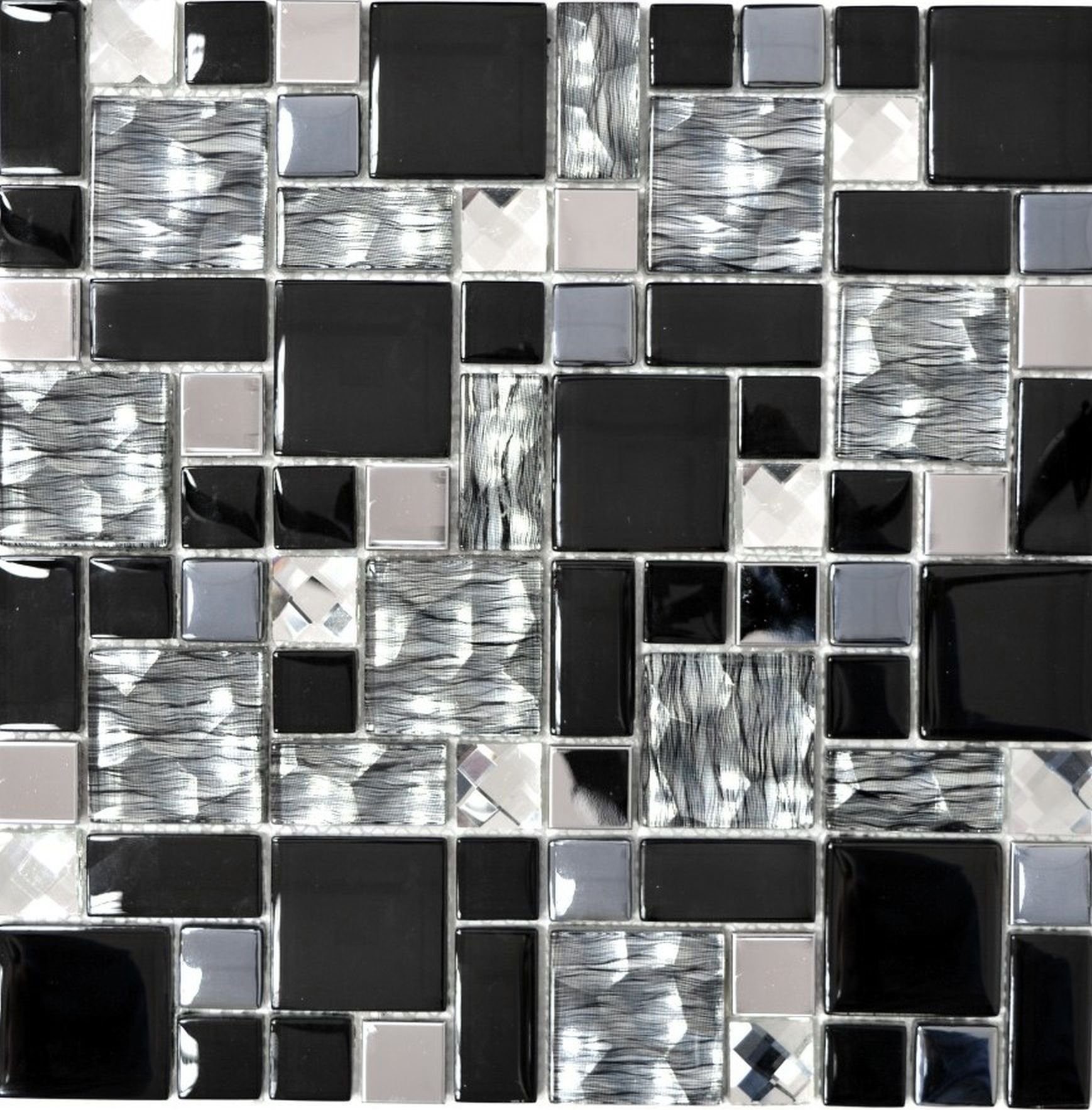 Mosani Mosaikfliesen Kombi Glasmosaik Edelstahlmosaik Mosaik mix schwarz glänzend