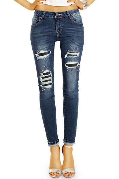 be styled Destroyed-Jeans Medium Waist Röhrenjeans Destroyed Nieten Look - Damen - j11k mit Stretch-Anteil, 5-Pocket-Style