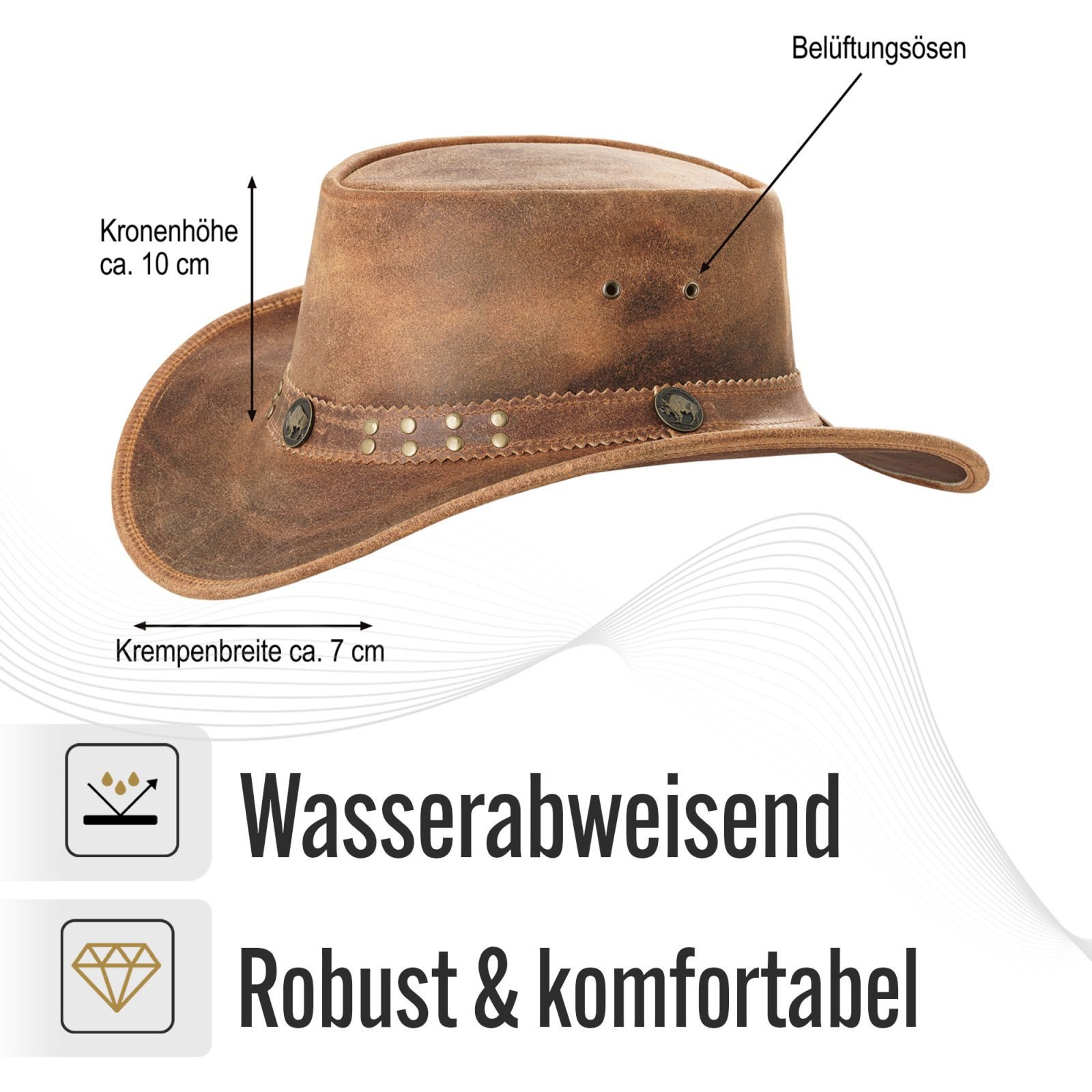 BLACK FOREST FOX Cowboyhut Buffalo Bill Herren Damen Western Cowboy Leder Hut in 5 Farben (1-St) – Bild 2 von 5