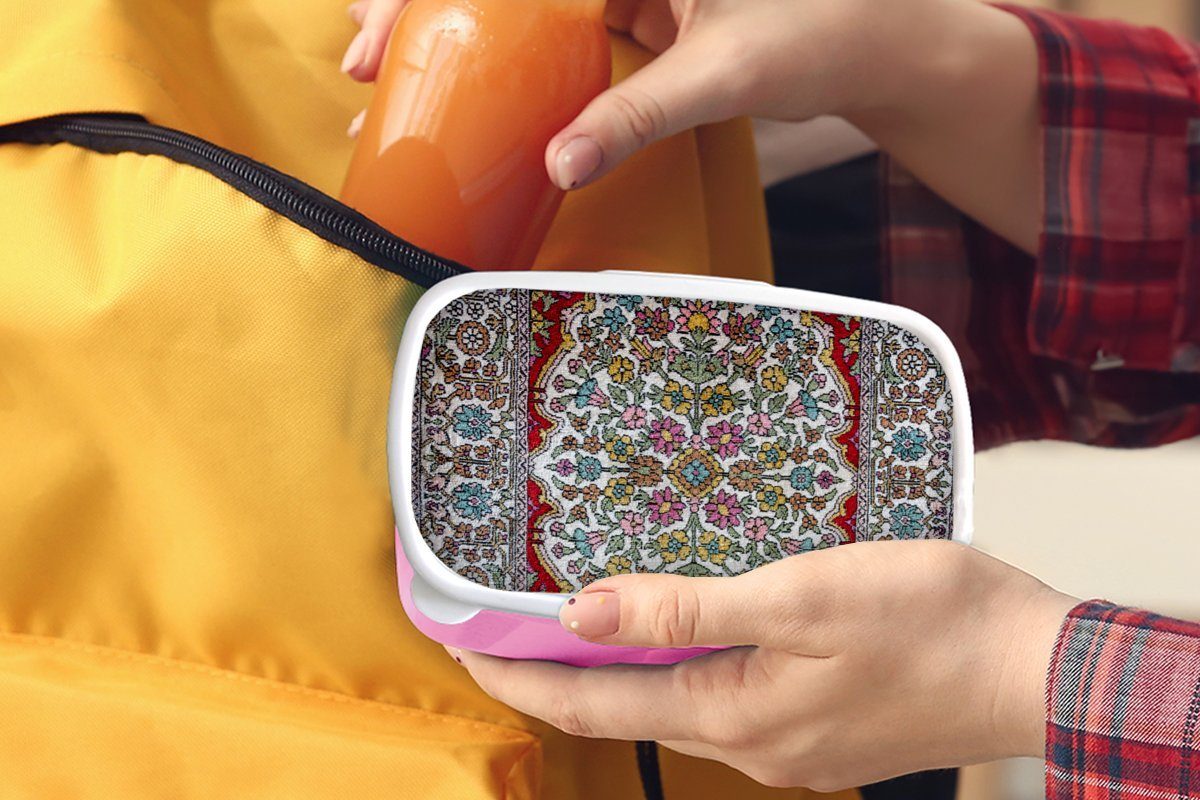 Snackbox, Lunchbox für Brotbox Kunststoff, Muster - Farben, rosa - MuchoWow Persische Teppiche - Kunststoff Teppiche (2-tlg), Erwachsene, Brotdose Kinder, Mädchen,