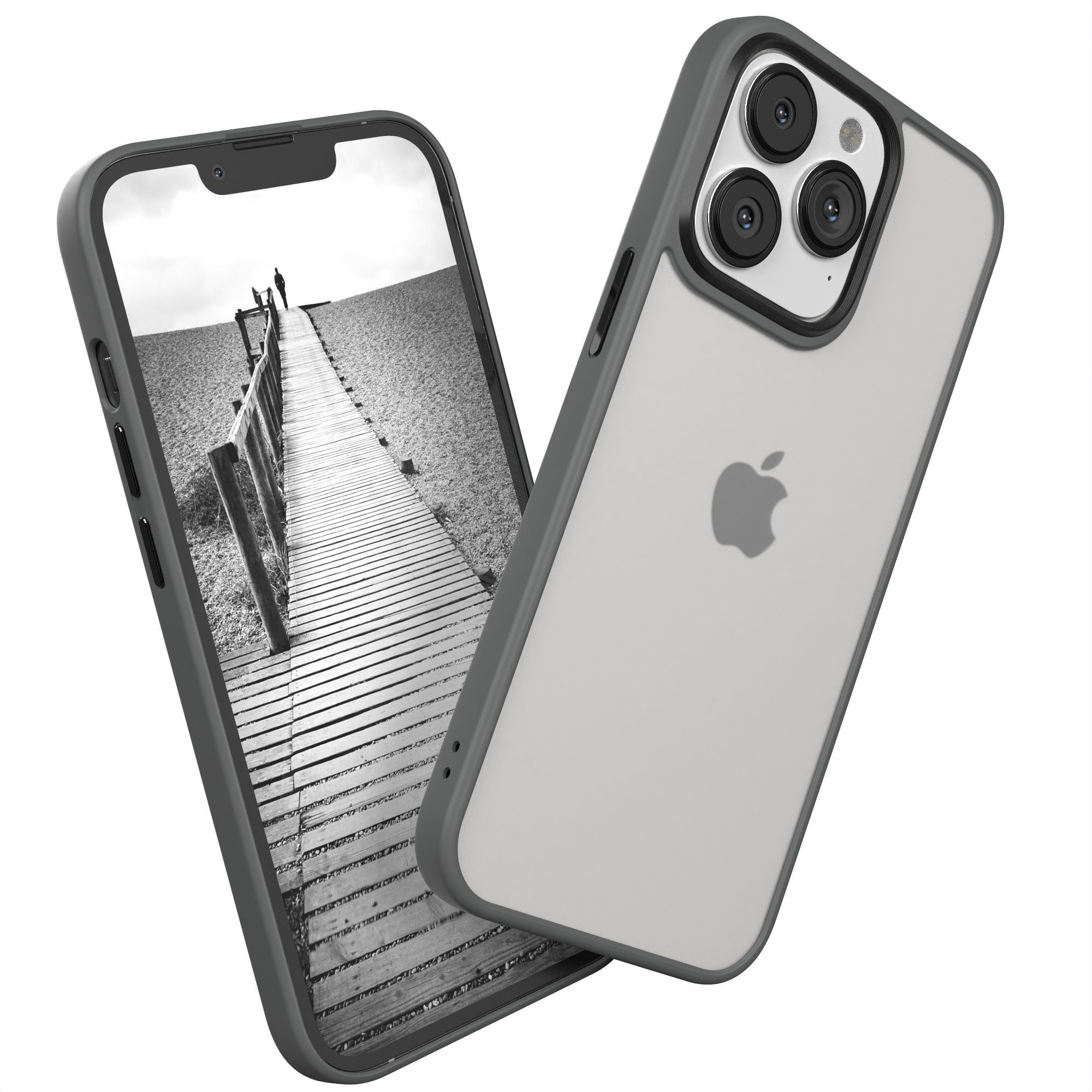 EAZY CASE Handyhülle Outdoor Case für Apple iPhone 13 Pro 6,1 Zoll, Hybrid Case mit Aufprallschutz Transparent kratzfest Back Cover Grau