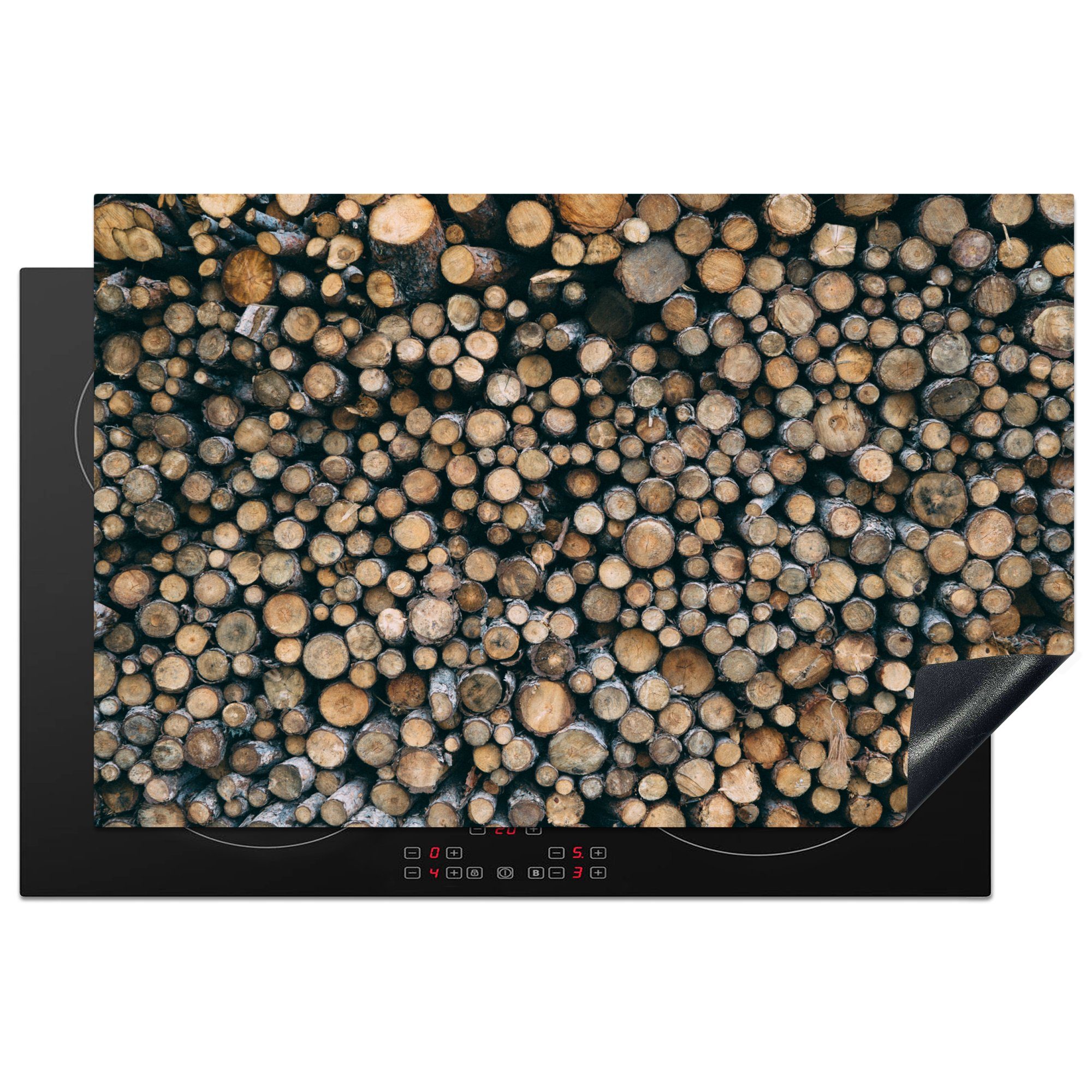 Induktionskochfeld Herdblende-/Abdeckplatte küche, Ein voller 81x52 aufgestapelter (1 die MuchoWow tlg), Bild cm, Vinyl, gefällter und Ceranfeldabdeckung für Baumstämme, Schutz