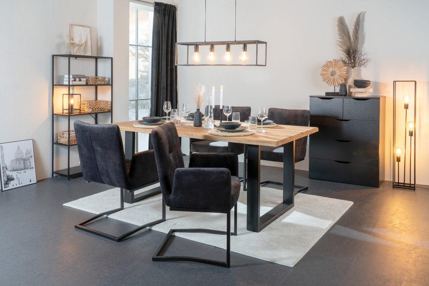 casa NOVA Hängeleuchte HAMPER, 4-flammig, Schwarz, Metall, B 80 cm, ohne Leuchtmittel, Hängeleuchte, Hängelampe