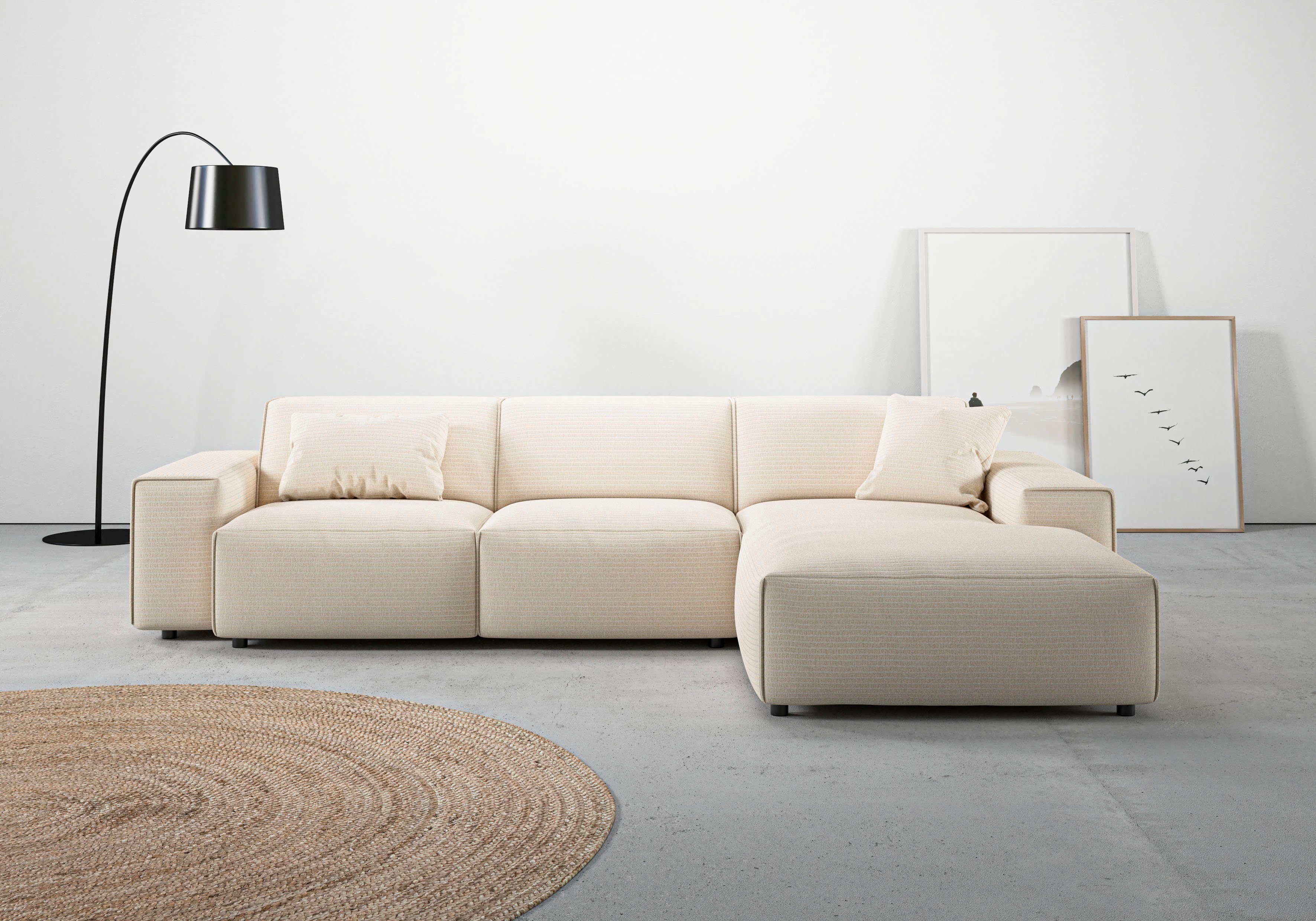 Home affaire Ecksofa Glimminge auch in Breitcord, Feincord, Bouclé + Easy care-Bezug, L-Form, Breite 294, Zierkissen