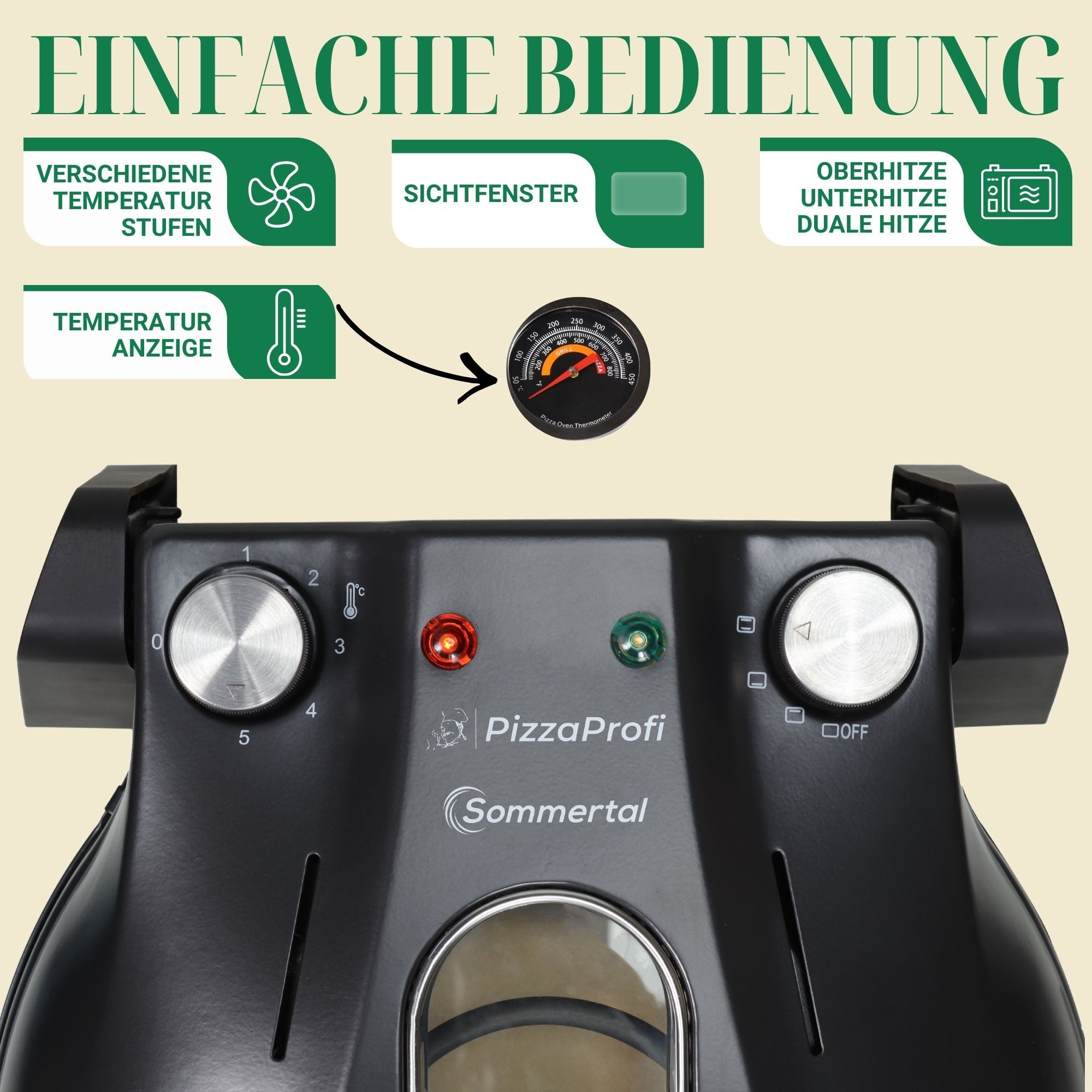 Sommertal Pizzaofen Sommertal PizzaProfi Pizzaofen, 32cm Pizzastein, 2x Pizzaschieber, Pizzaschneider, Steinplatte