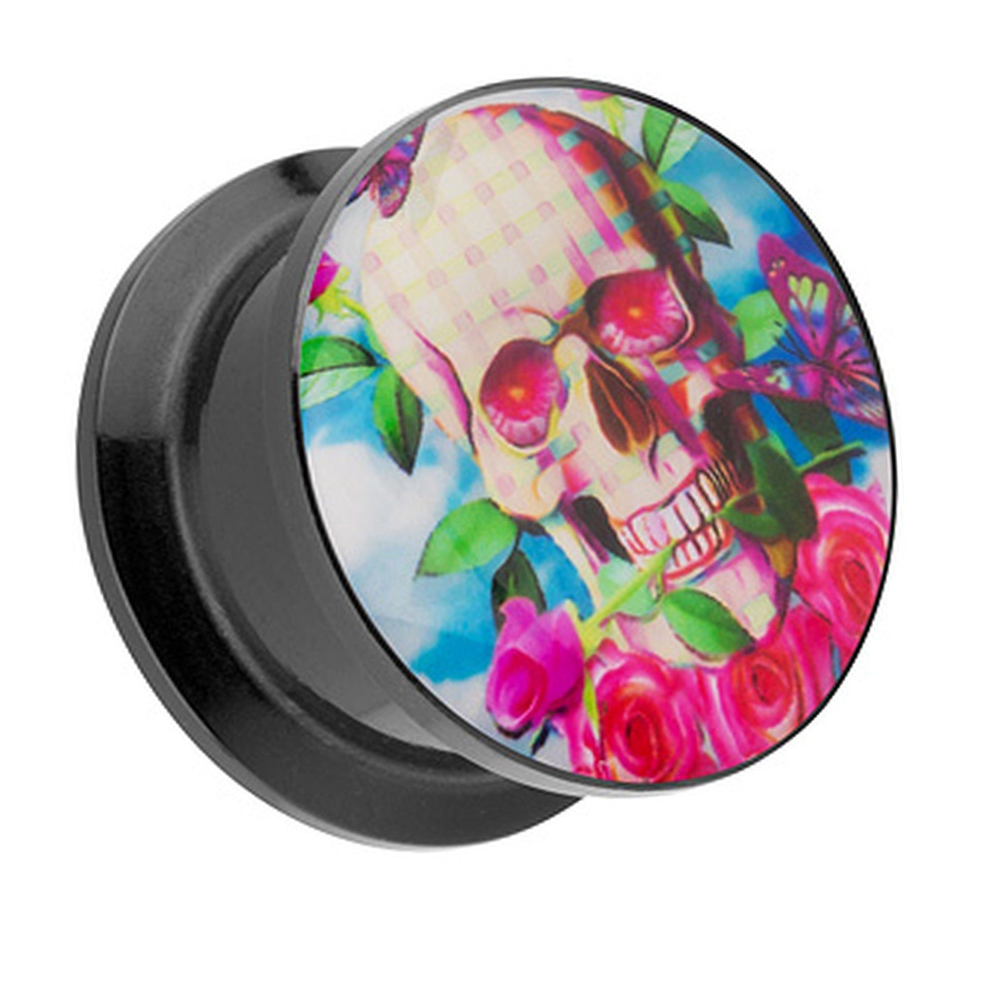 Plug Piercing Schraubverschluß Totenkopf Skull Rose