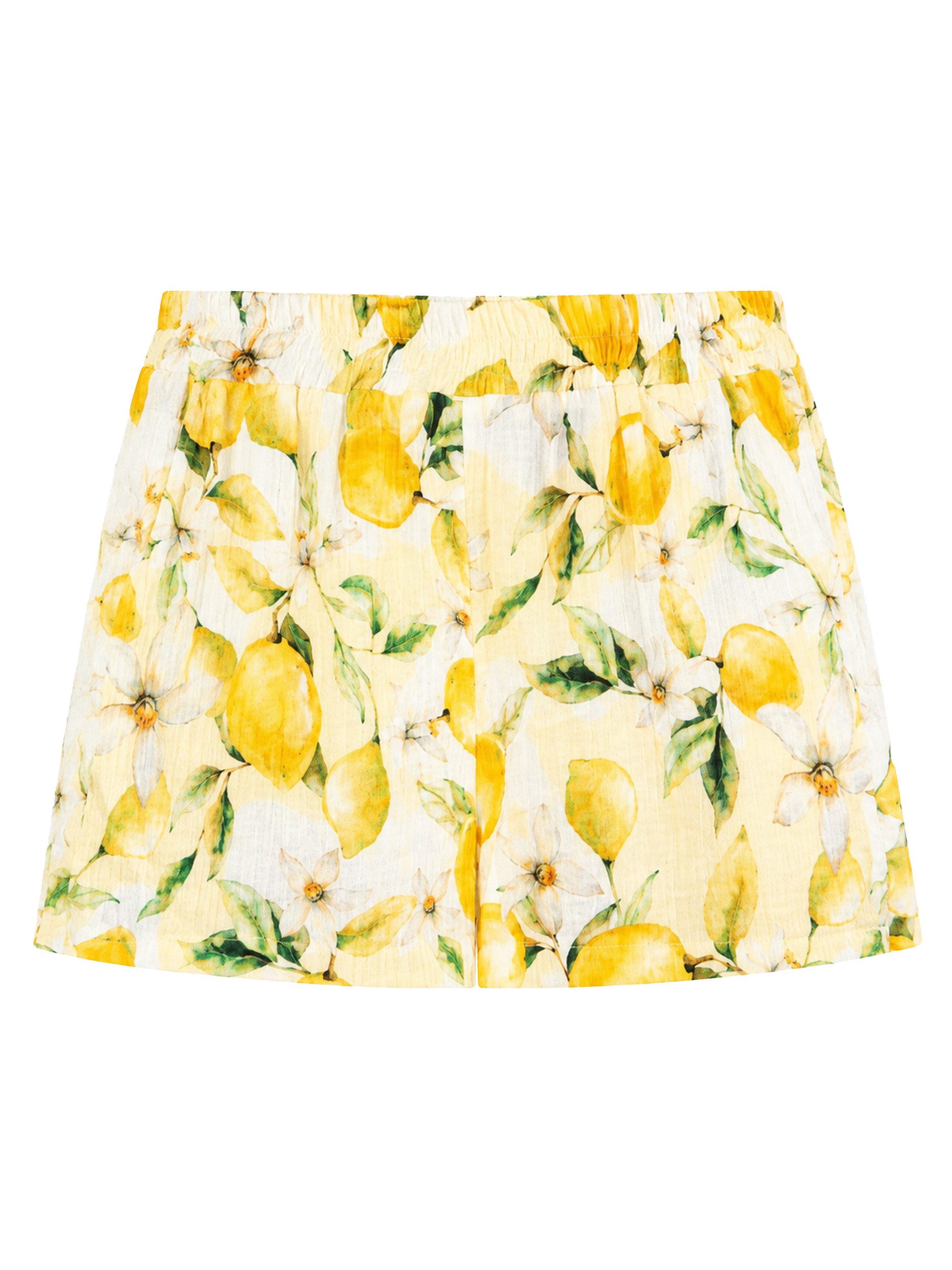 SASSYCLASSY Shorts Musselin Shorts mit Lemon-Print für Damen Weiche Baumwollshorts mit elastischem Gummibund und Eingriffstaschen