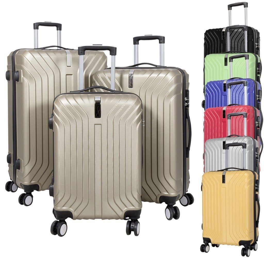 MONOPOL® Hartschalen-Trolley 3er Reisekoffer Set Trolley Hartschale Flugzeugkoffer Kabinentrolley, Zahlenschloss & Stabilität & 360° Rollen & extra leicht