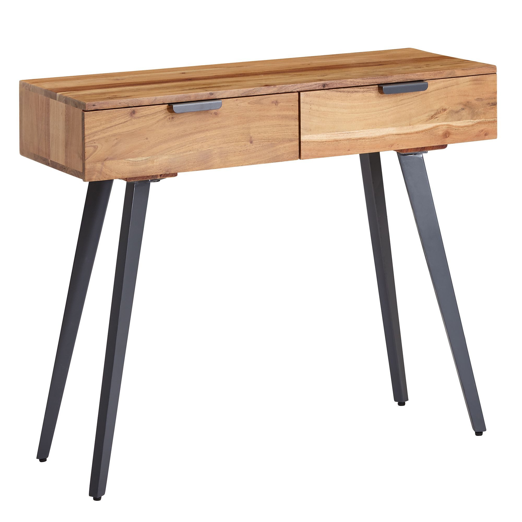 FINEBUY Konsolentisch FB59363 (90 x 78 x 36 cm Akazie Massivholz / Metall Konsole), Flurtisch mit Schubladen, Kleiner Schreibtisch