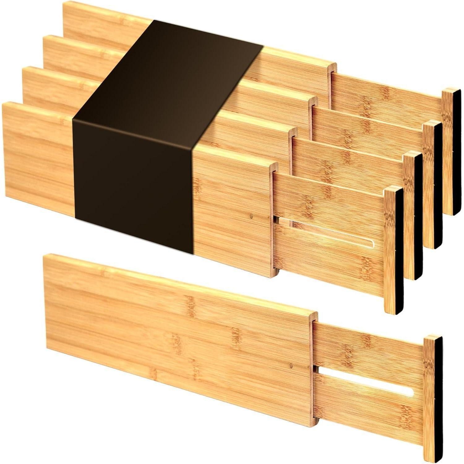 LuxusKollektion Schubladeneinsatz Schubladenorganizer Bambus Verstellbar Naturfarbe groß 10H cm