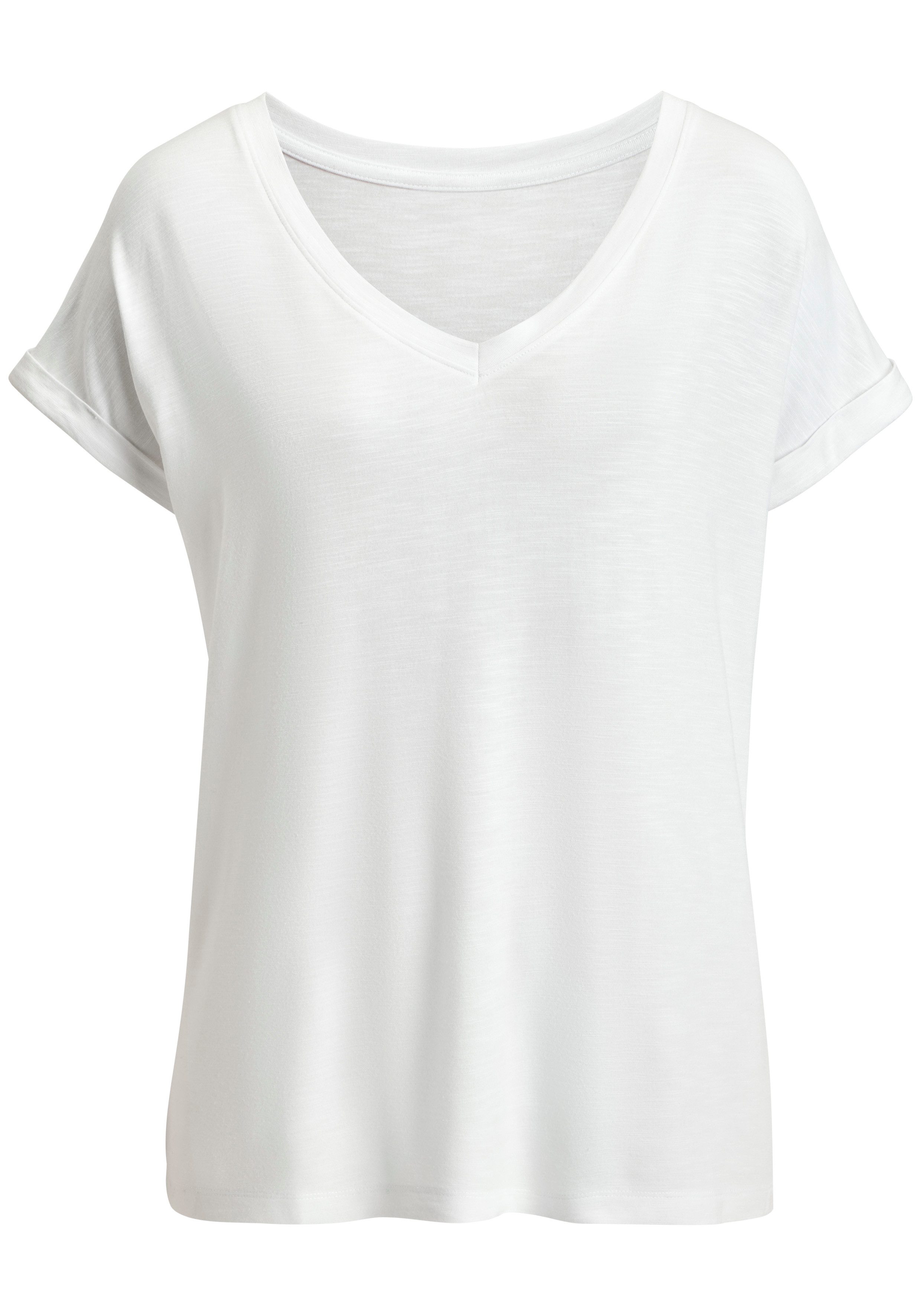 Beachtime V-Shirt mit fixiertem Ärmelumschlag (1-tlg) aus luftiger Viskose-Qualität. € 19,99, (€ 19,99 pro 1 Stk).