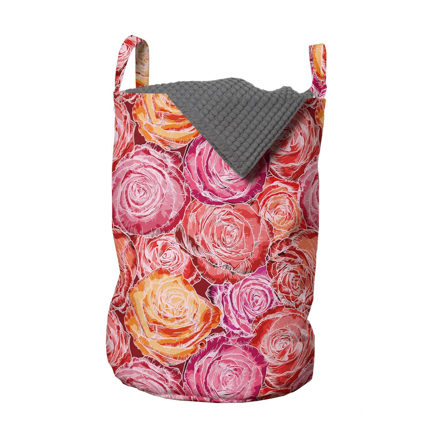 Abakuhaus Wäschesäckchen Wäschekorb mit Griffen Kordelzugverschluss für Waschsalons, Blumen Romantische rosa Rosen-Grafik