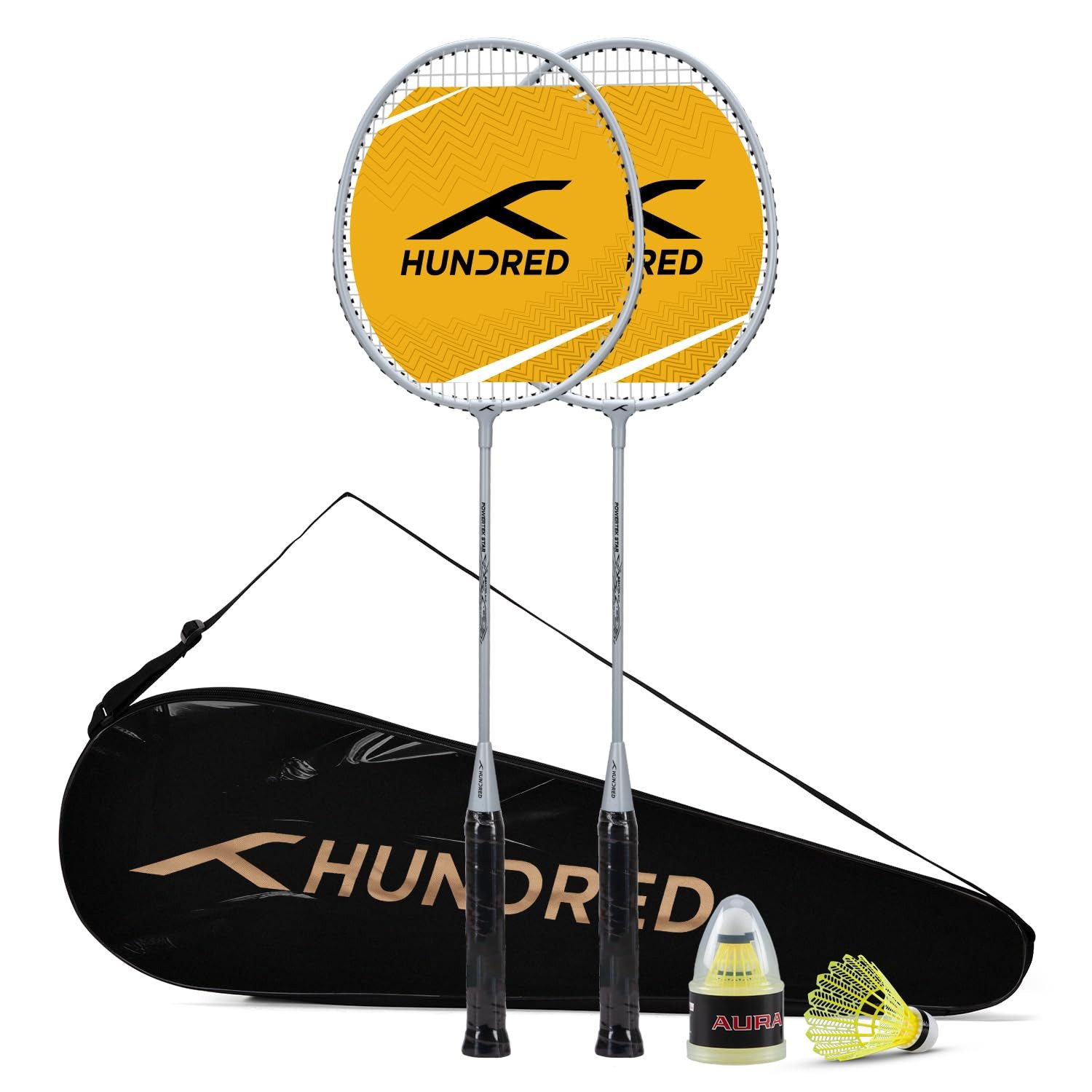 Badmintonschläger Powertek Star Badminton Set zwei Schlägern und Zubehör Komplettpaket