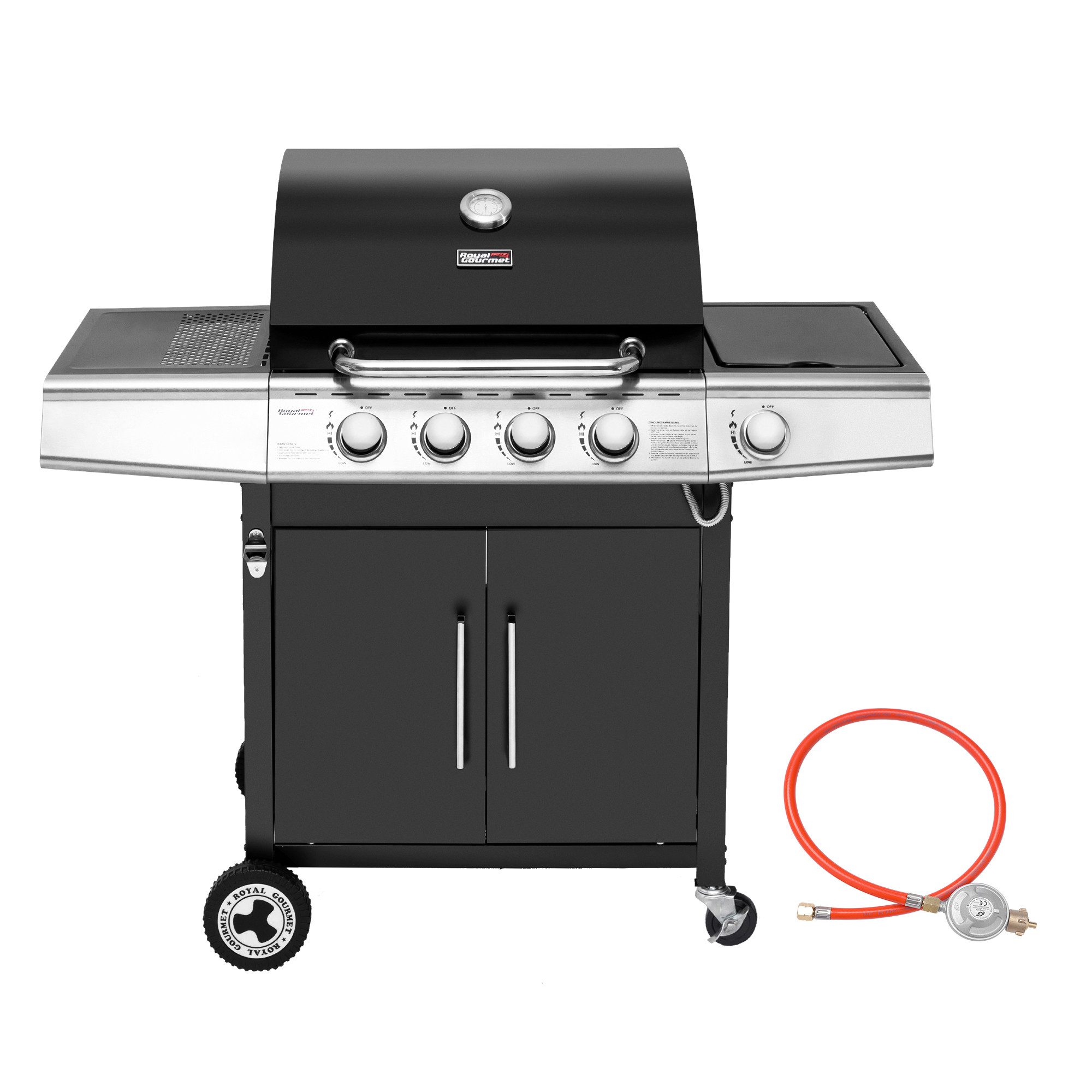 Gasgrill 4+1 Brenner Grillwagen mit Seitenbenner, automatischer Zündung