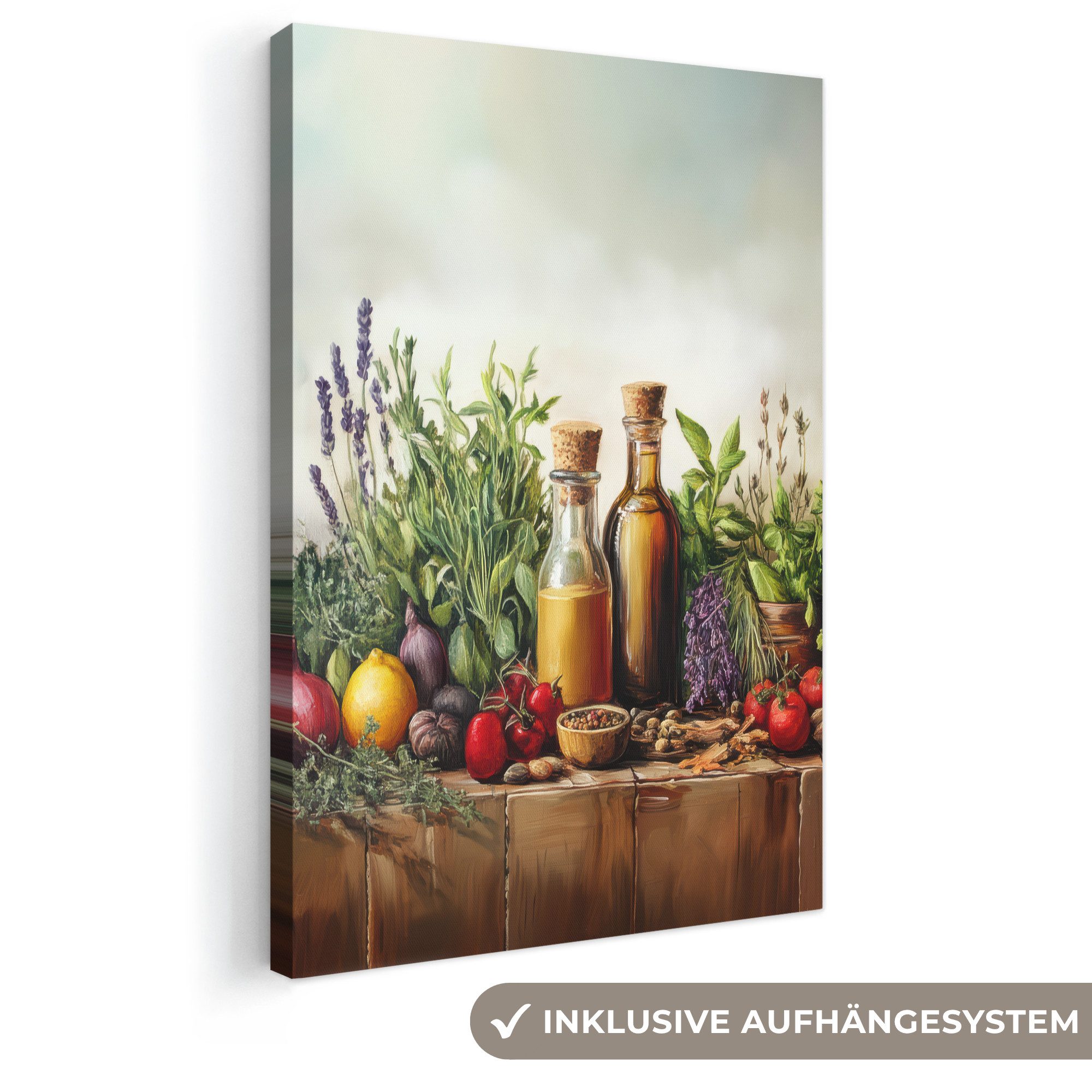 OneMillionCanvasses® Leinwandbild Stilleben - Kräuter - Gewürze - Früchte - Farbenfroh, Fotodruck (1 St), Leinwand Canvas Wandbild, Wanddekoration 20x30 cm