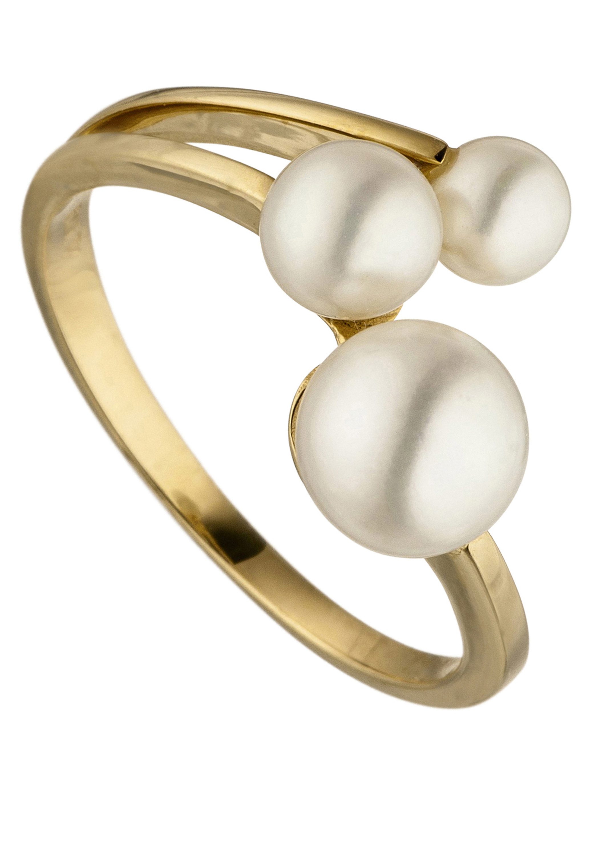 JOBO Perlenring Ring Goldring, 585 Gold mit 3 Perlen