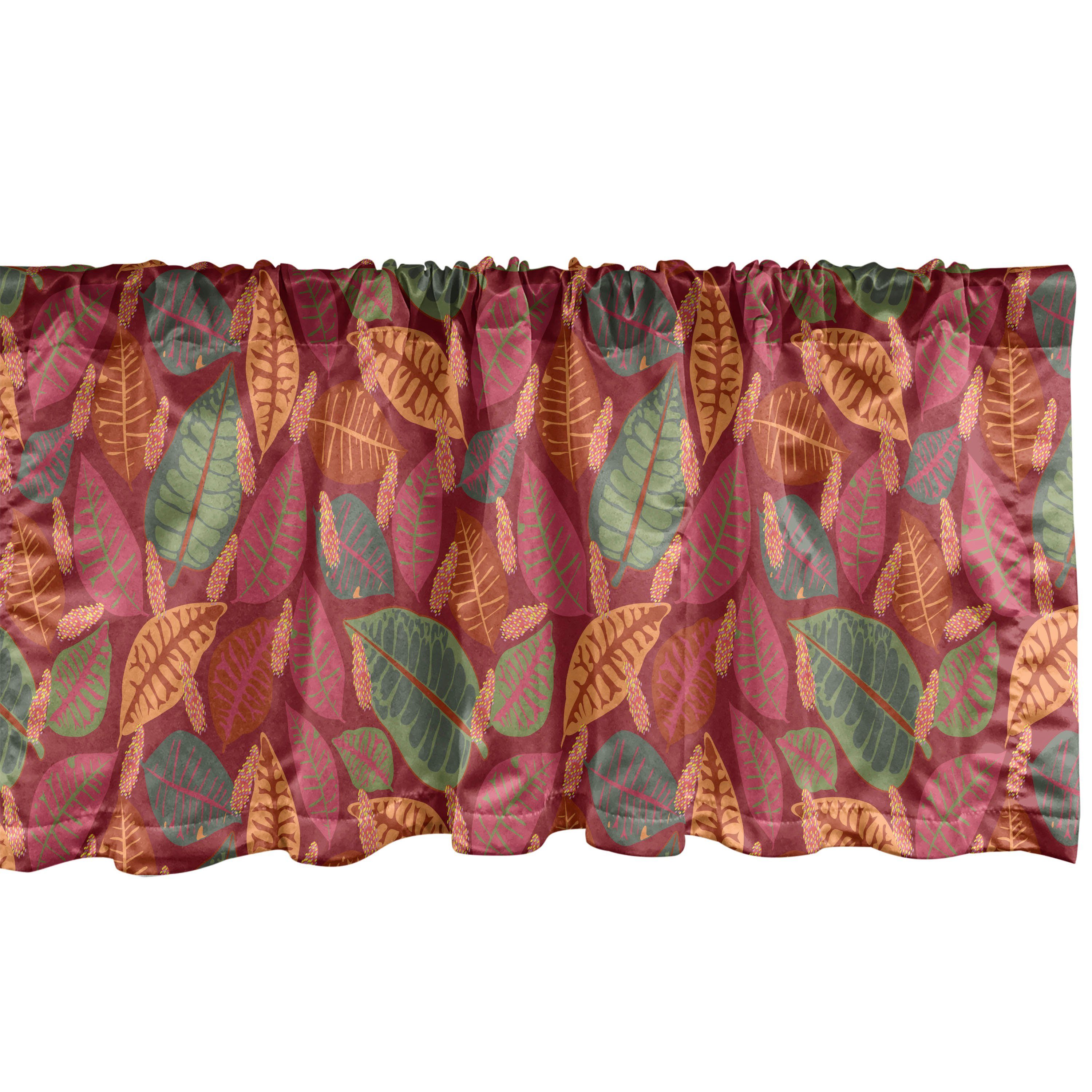 Scheibengardine Vorhang Microfaser, für Volant Abakuhaus, Schlafzimmer Philodendron Dekor mit Stangentasche, Herbstliche Botanical Küche