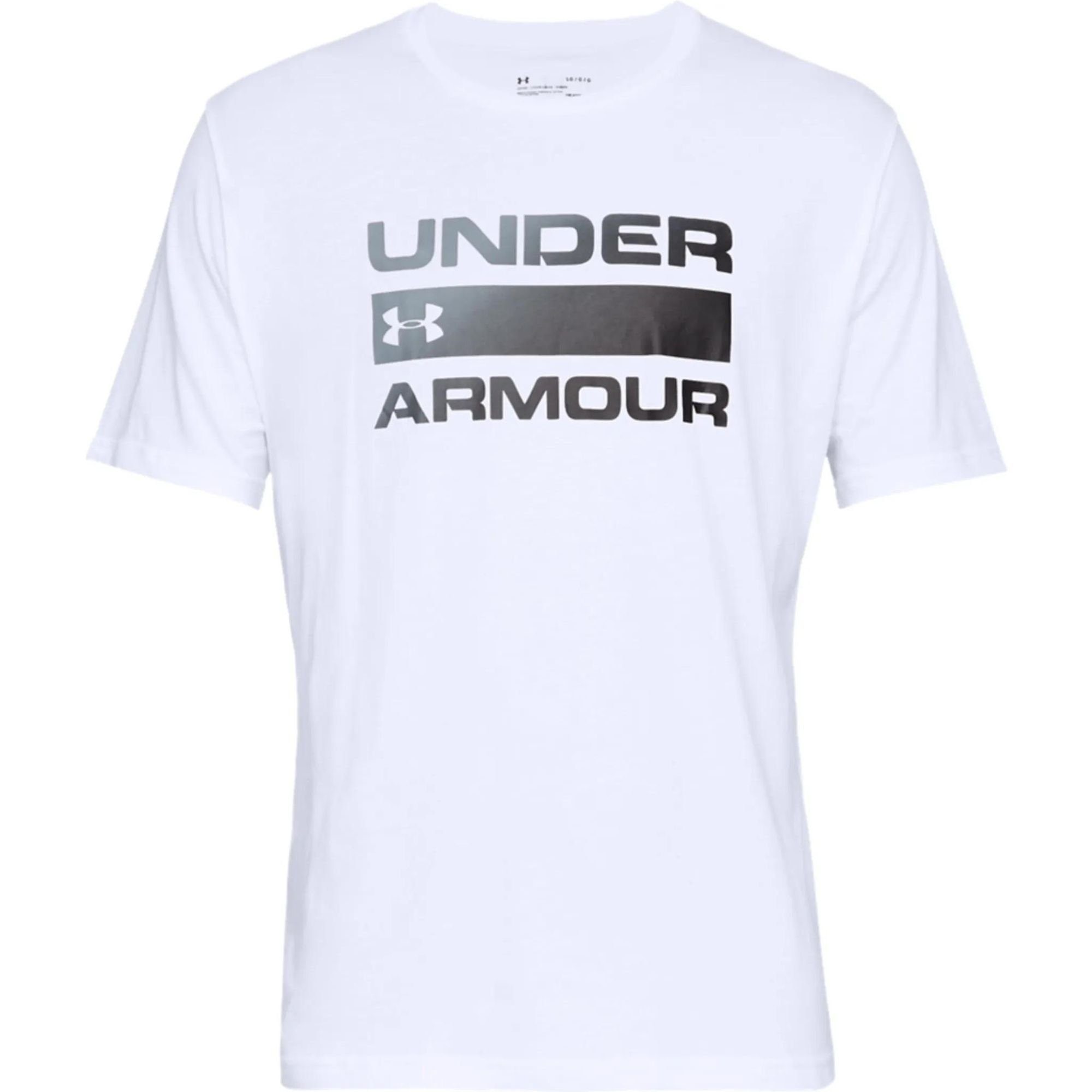 Herren UA Weiß Wordmark Under T-Shirt Issue Armour® Team Kurzarm-Oberteil