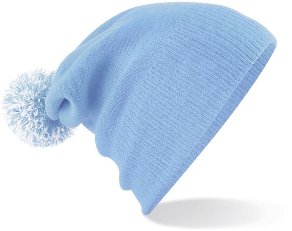 Goodman Design Bommelmütze Strickmütze Beanie Pompon Mütze Pudelmütze Duales Design – mit Umschlag oder als Slouch-Beanie Sky Blue/White