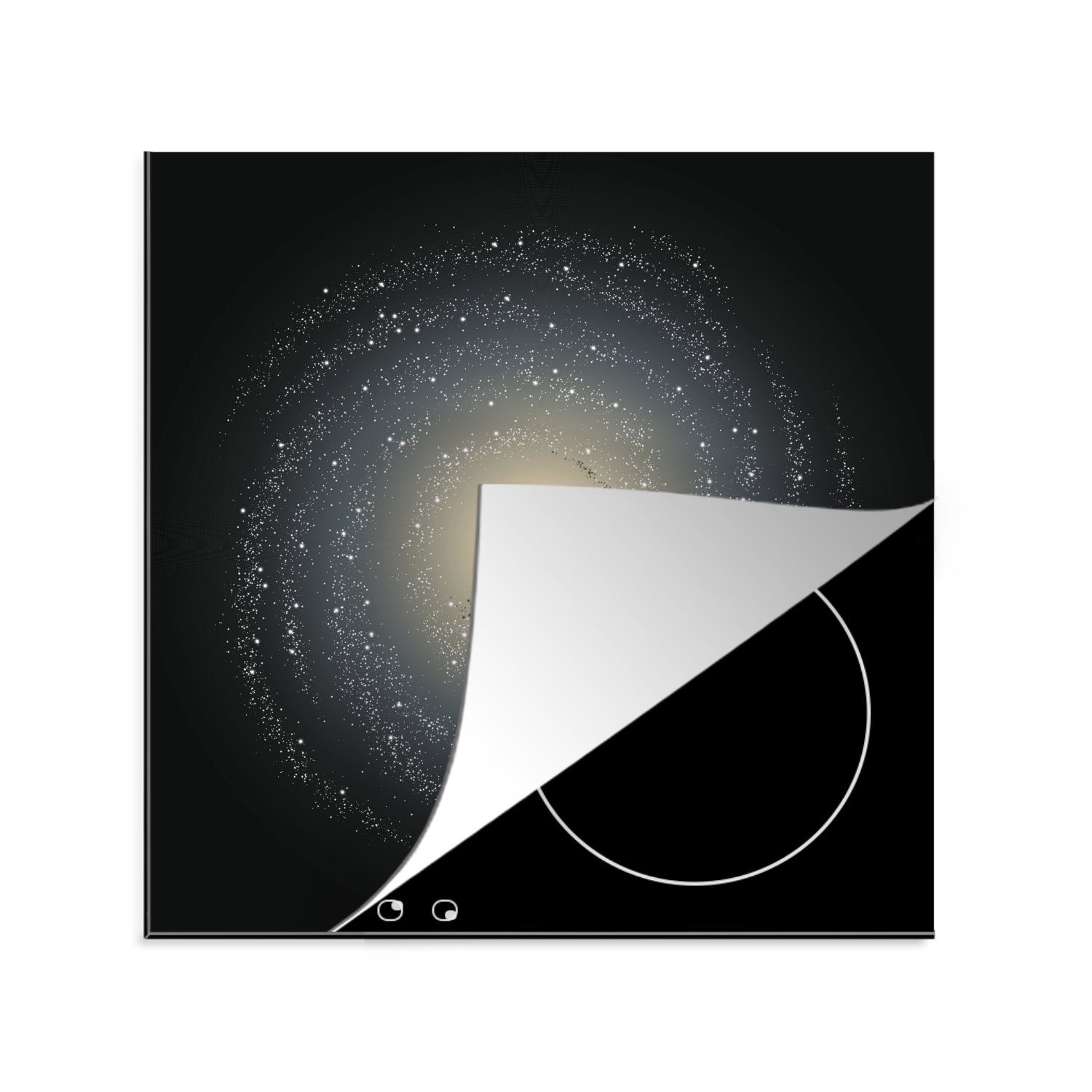 MuchoWow Herdblende-/Abdeckplatte Eine schwarz-gelbe Illustration der Milchstraße, Vinyl, (1 tlg), 78x78 cm, Ceranfeldabdeckung, Arbeitsplatte für küche