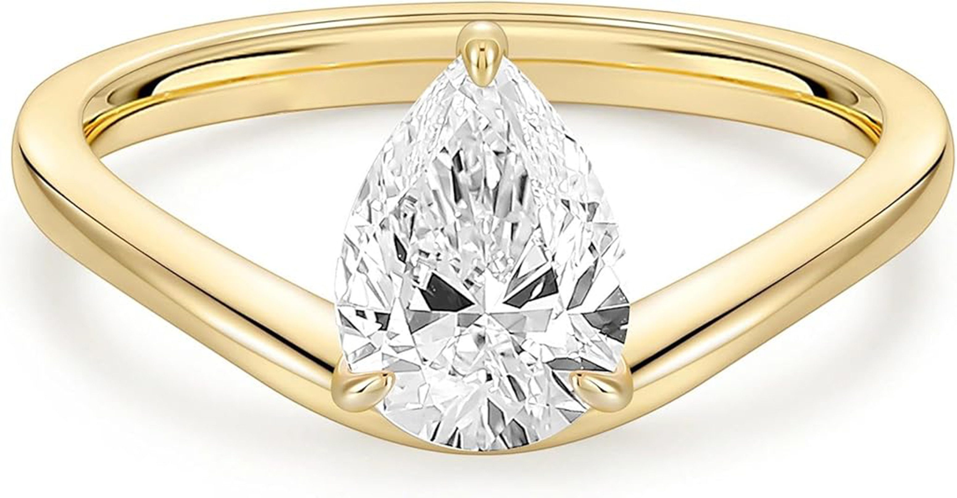 Jumpeak Verlobungsring 585 Gold, 2ct Diamant Birnenförmiger Schliff, Diamantring für Damen, D,vs1,2EX,IGI Zertifikat,Damenring,Geschenk zum Jahrestag