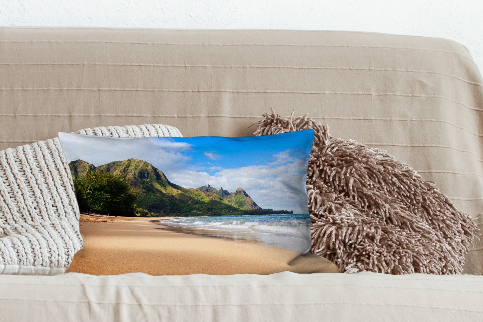 Dekokissen Zierkissen, - Dekokissen Strand Wohzimmer Füllung, - Hawaii, Dekoration, Schlafzimmer mit MuchoWow Tropisch