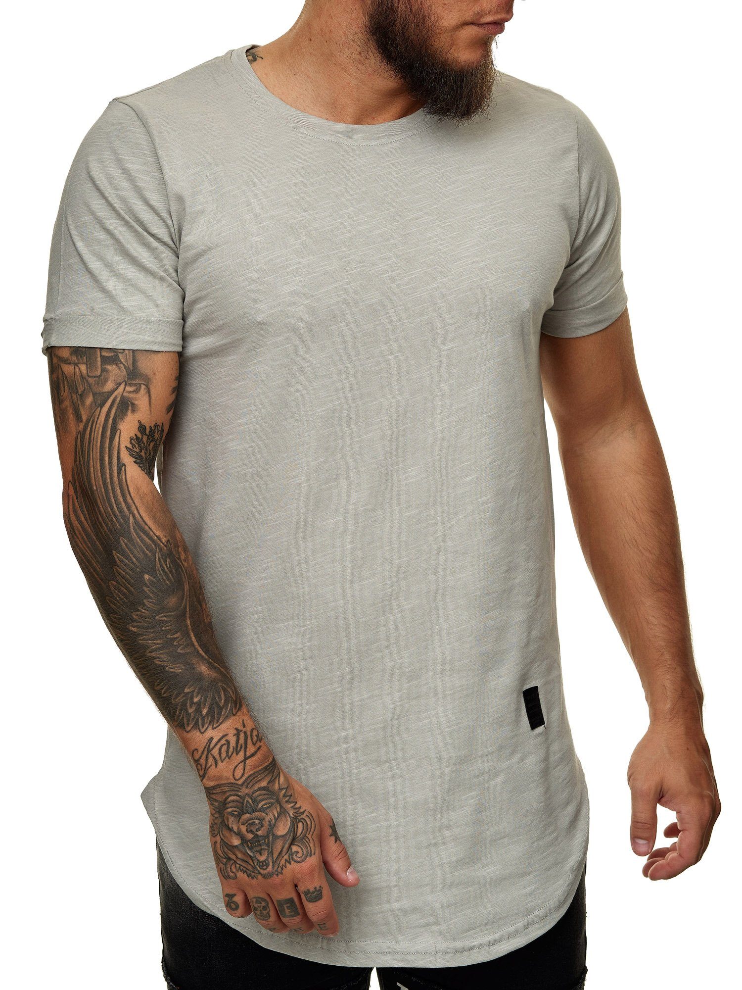 OneRedox T-Shirt TS-3659 (Shirt Tee, Kurzarmshirt Polo Fitness Casual Grau 1-tlg) Freizeit
