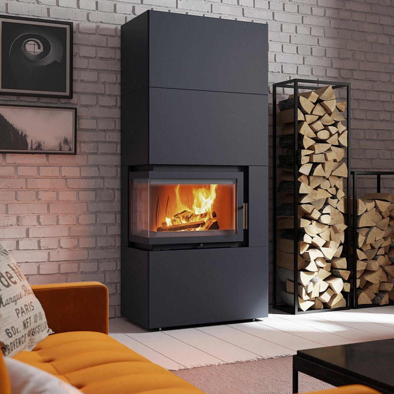 Kratki Kaminofen KAMINEINSATZ SIMPLE BOX 8 KW Ø 200 LINKS SCHWARZ, TÜRFEDER günstig online kaufen