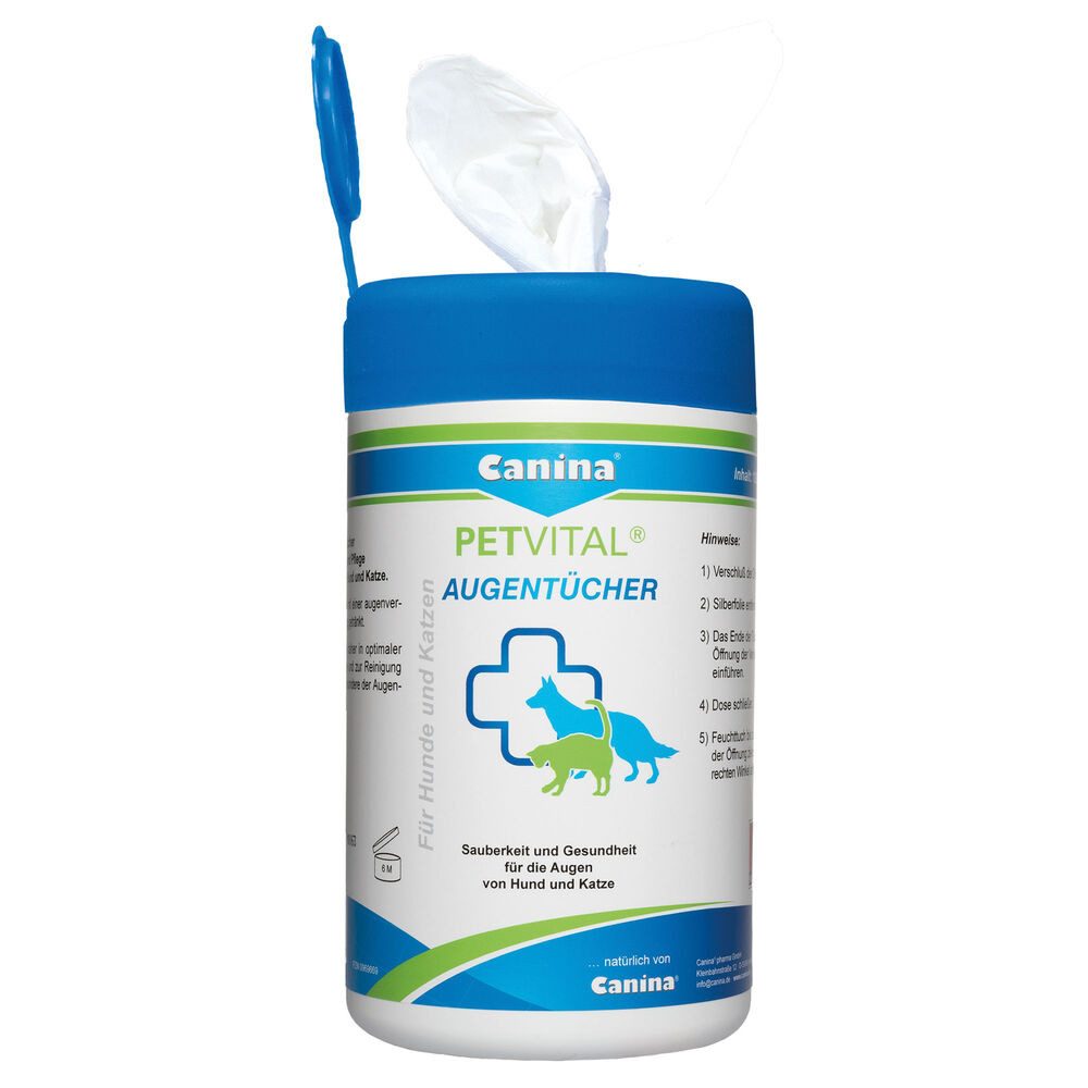 Canina Fellpflege Petvital Augenpflege Tücher für den Hund Sensetiv, (120-St), Petvital Feuchttücher für die Augenpflege