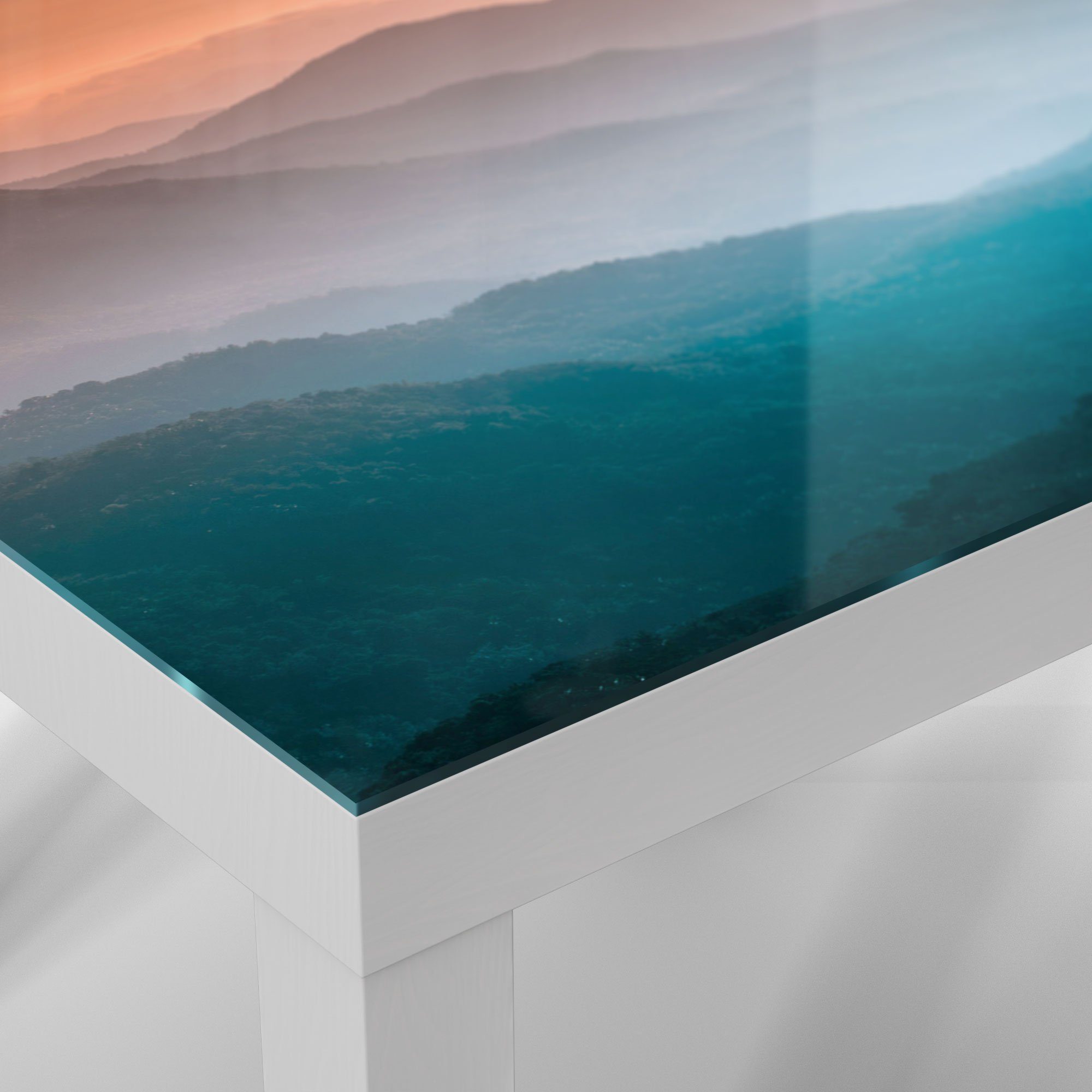DEQORI Couchtisch 'Verschleierte Bergketten', Glas Beistelltisch modern Glastisch Weiß