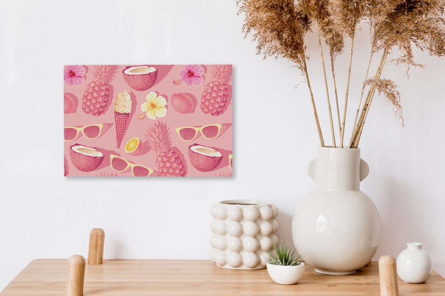 OneMillionCanvasses® Leinwandbild Sommer - Muster Rosa, Aufhängefertig, St), Wanddeko, - cm Leinwandbilder, Wandbild 30x20 (1