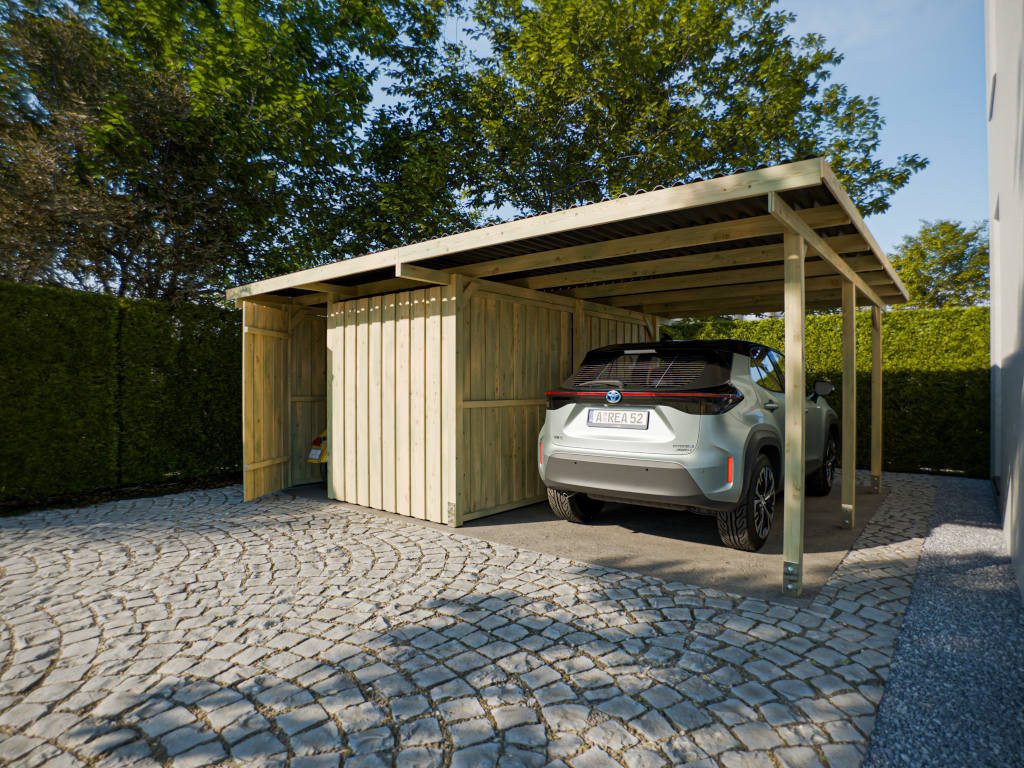 Woodtex Gartenhaus WOODTEX Carport, BxT: 595x495 cm, Geräteschuppen aus Holz mit Flachdach, wetterfest & imprägniert