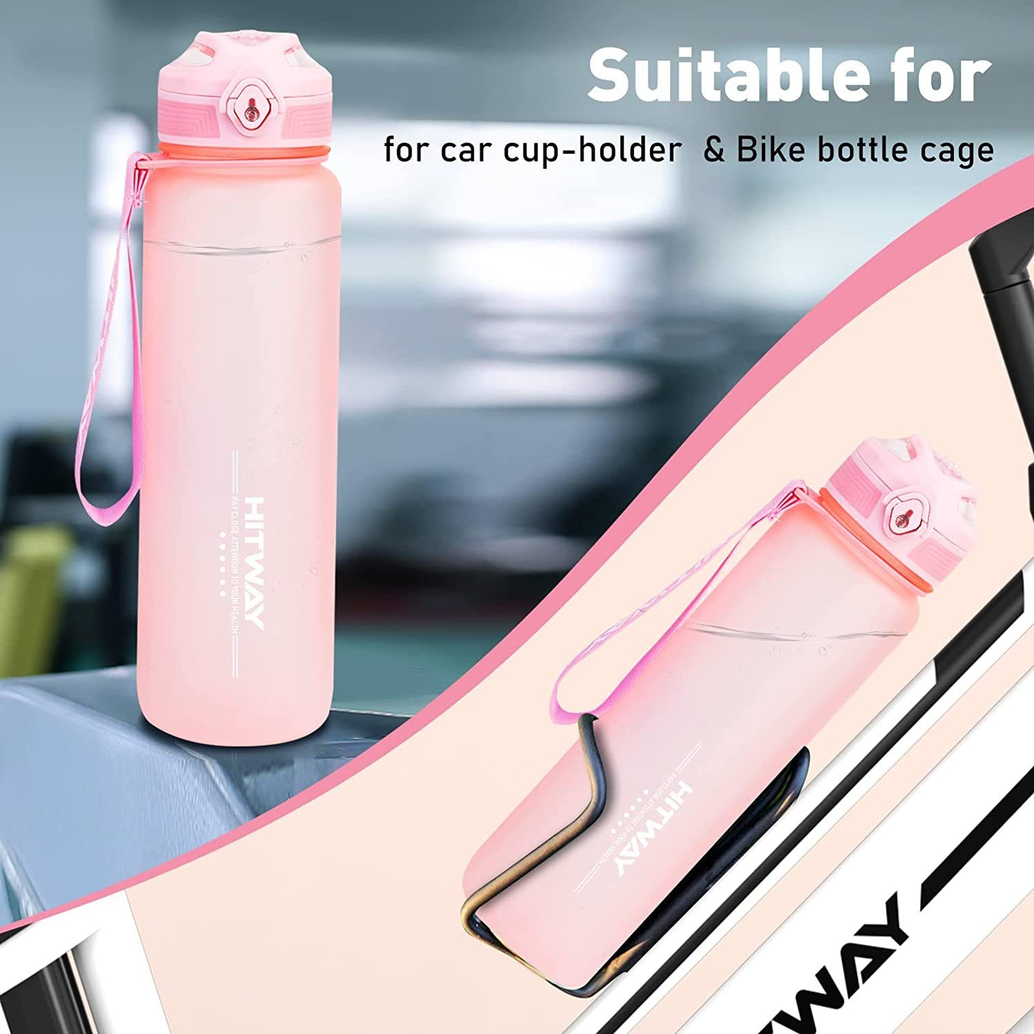 Auslaufsicher - BPA-Frei 1l HITWAY Wasserflasche - HITWAY Trinkflasche Trinkflasche rosa