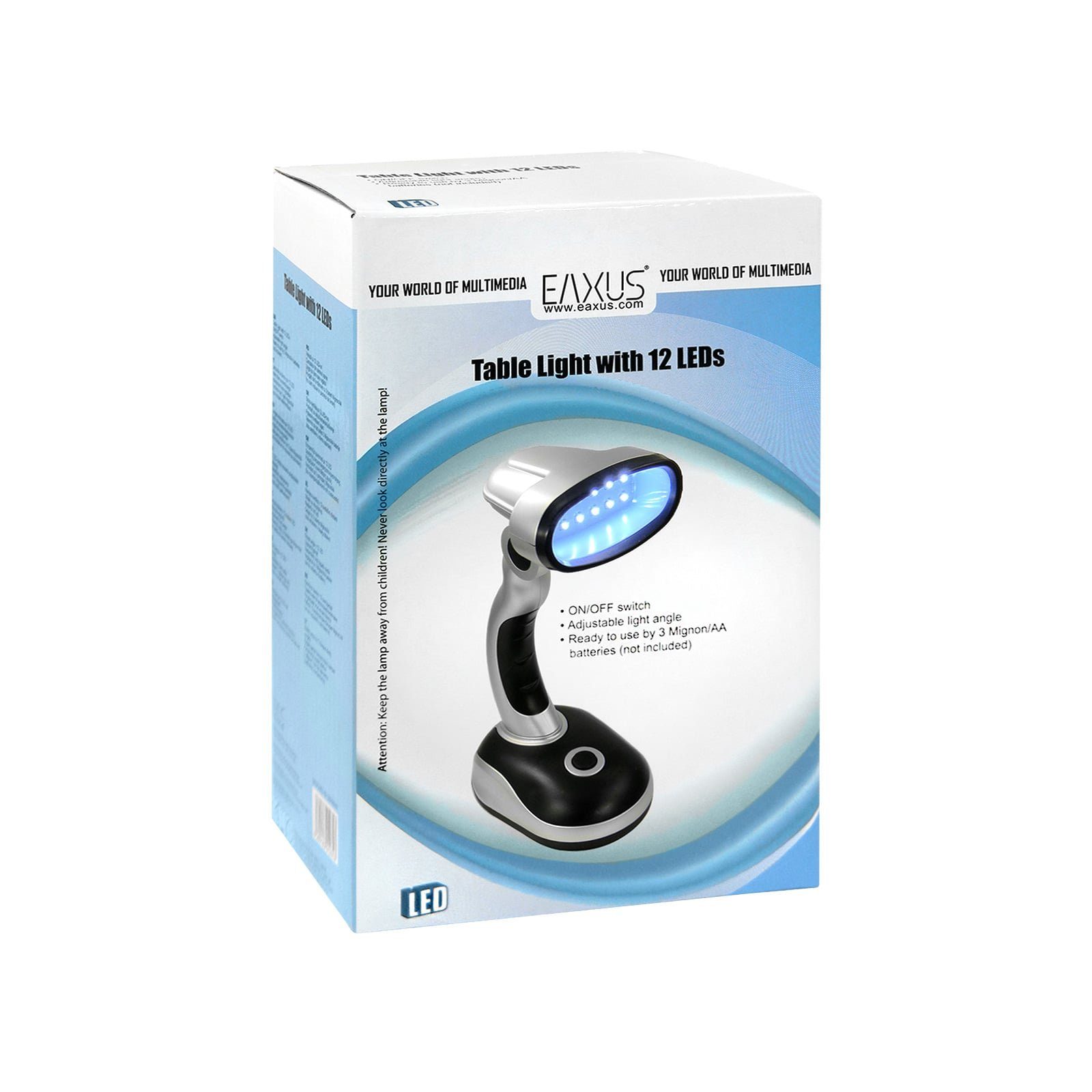 EAXUS LED Schreibtischlampe Helle Tischleuchte ohne Kabel, Batteriebetrieben, LED fest integriert, Tageslichtweiß, Schwenkbarar Lampenkopf, perfekt für konzentriertes Arbeiten