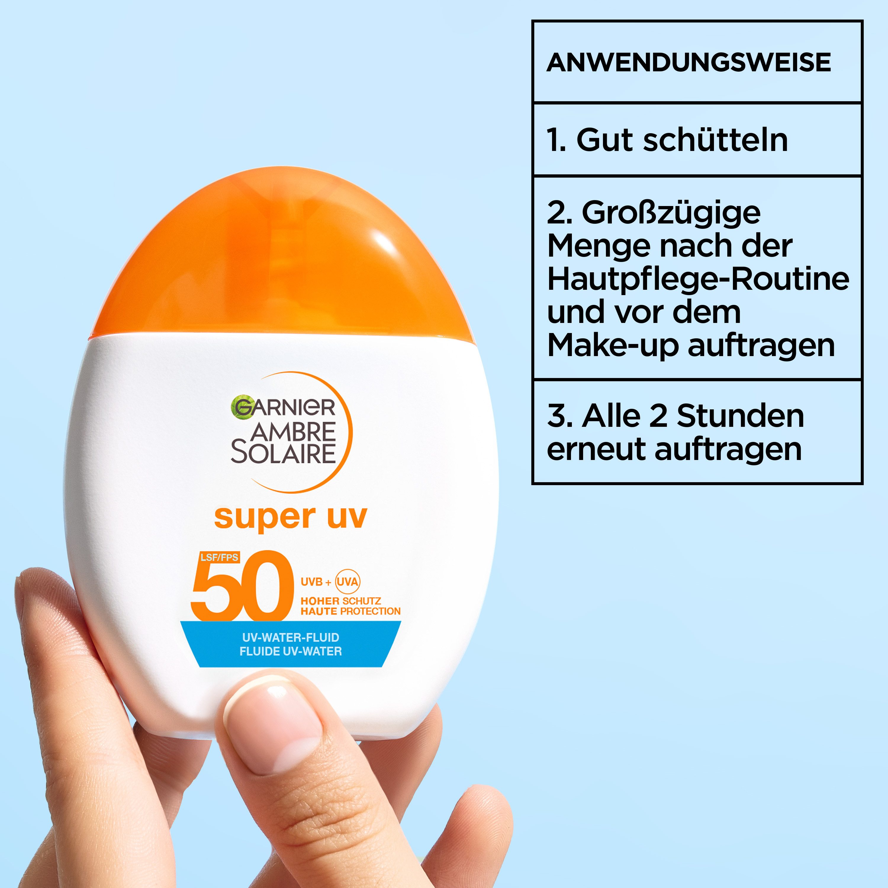 GARNIER Sonnenschutzfluid Garnier Super UV UV-Water-Fluid Invisible LSF 50, für das Gesicht, mit LSF 50, hoher Schutz vor UVA- und UVB-Strahlung