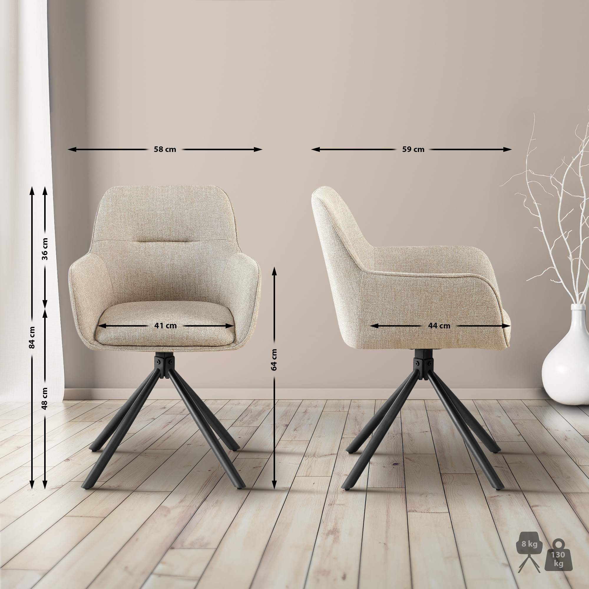 CLP Esszimmerstuhl Tipton (2er Set, 2 St), mit Stoffbezug, schwenkbarer Pol günstig online kaufen